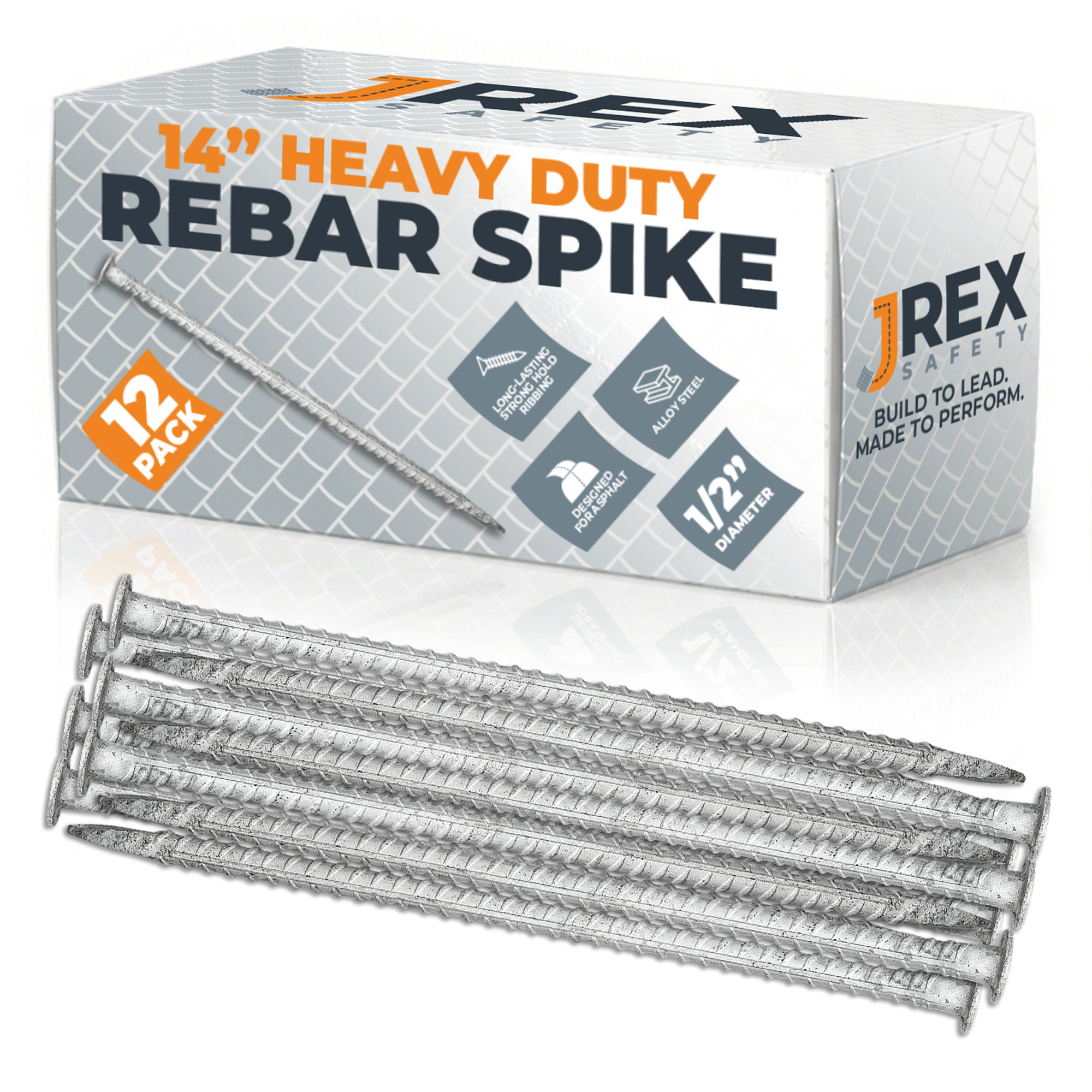 14 Inch Rebar Ground Stakes for Asphalt - 1/2 Inch Diameter - 12 Pack