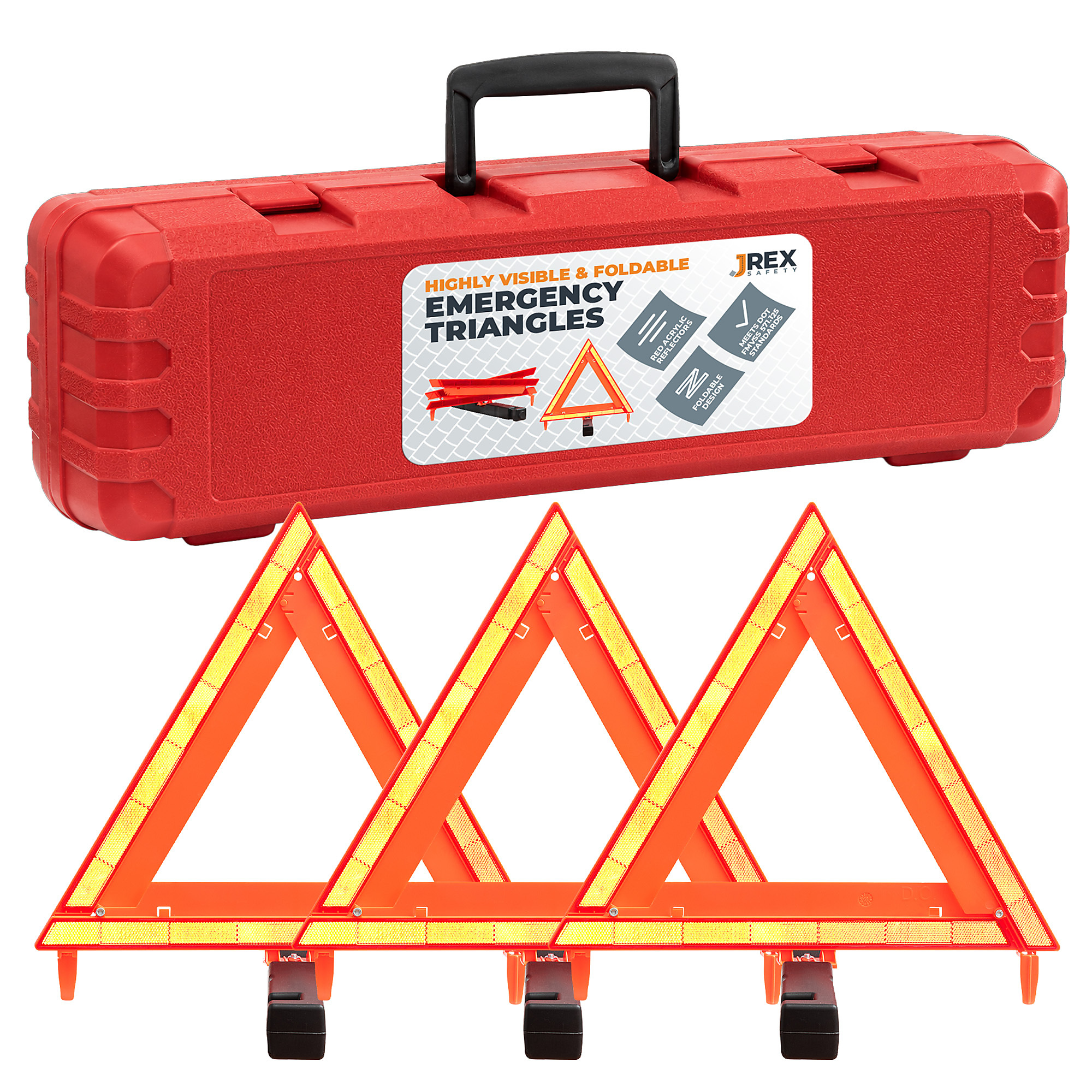 Warning Triangle DOT Approved - Reflective Warning Road Safety Triangle Kit - 3 Pack