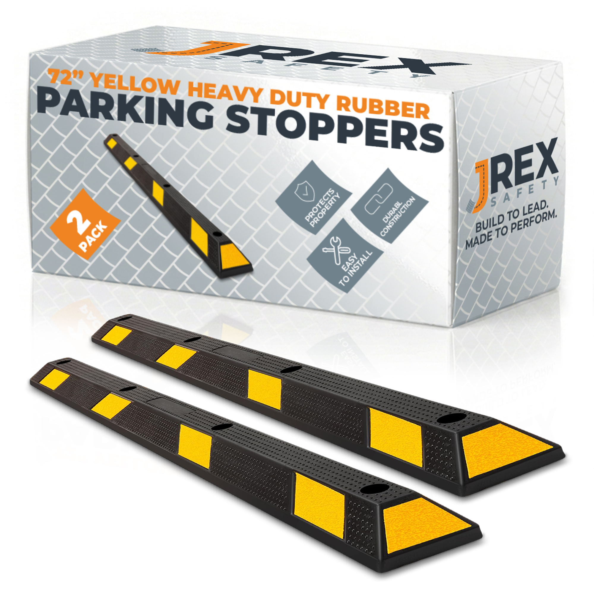 72" Rubber Parking Block Curb Stop - Yellow Reflective Strip - 2 Pack