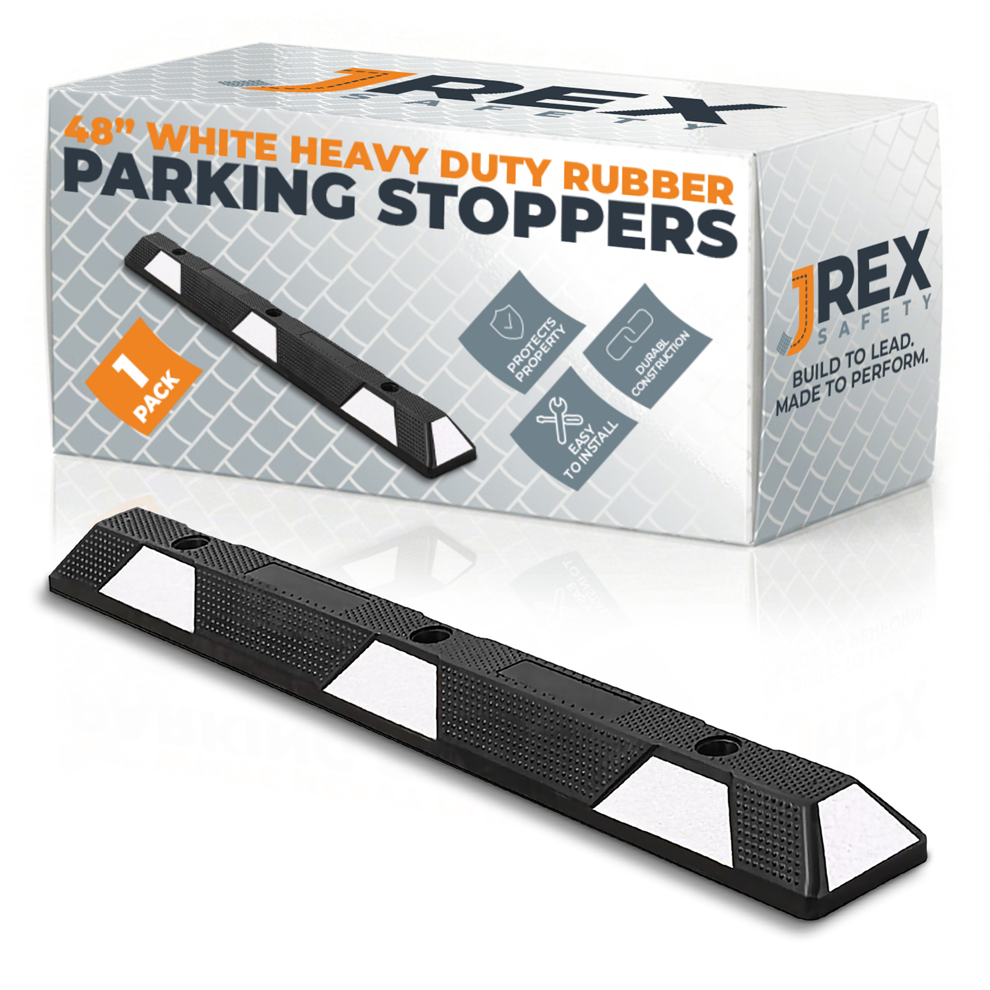 48" Rubber Parking Block Curb Stop - White Reflective Strip