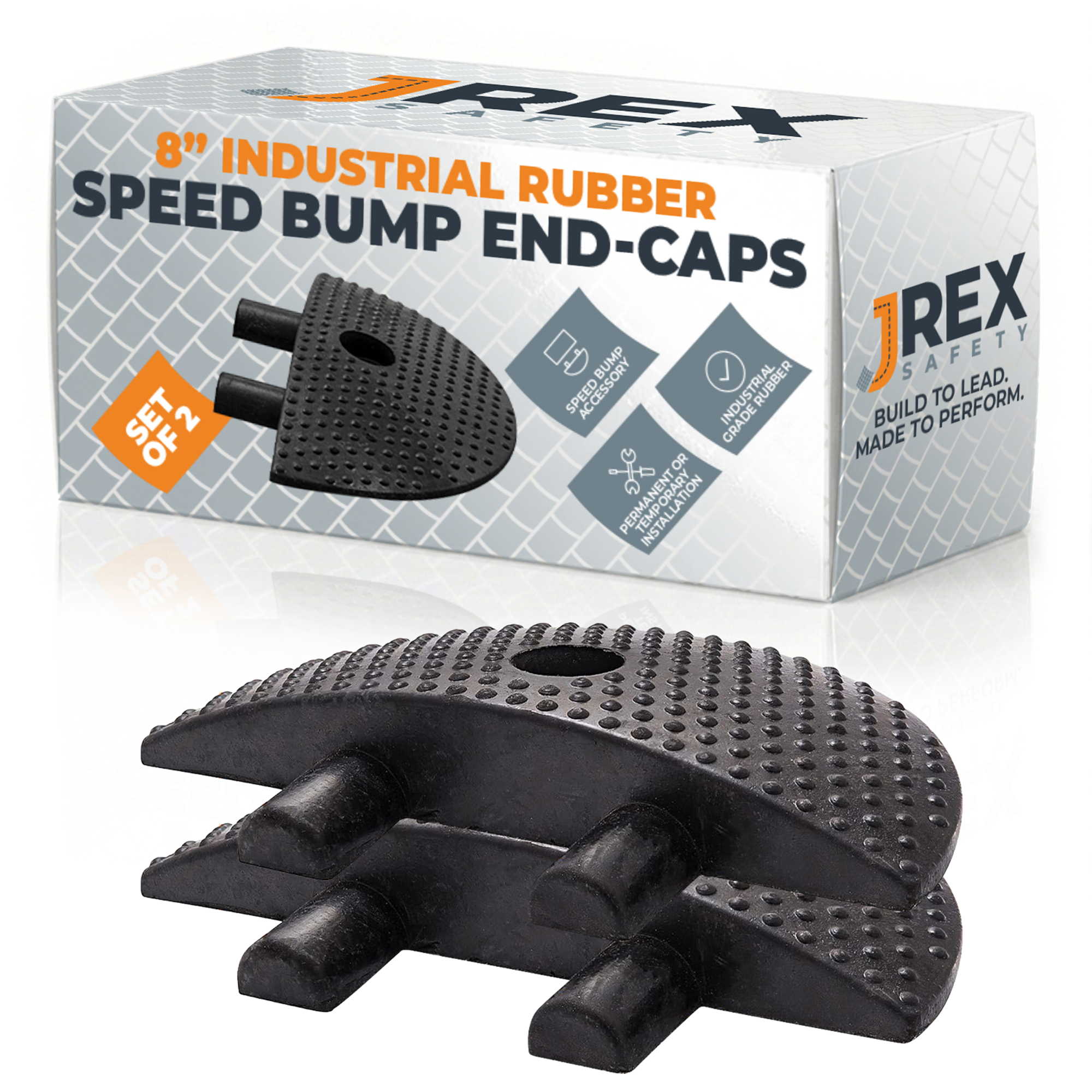 Speed Bump End Cap - Rubber Speed Hump Cover, 8in x 12in x 2" - Set of 2