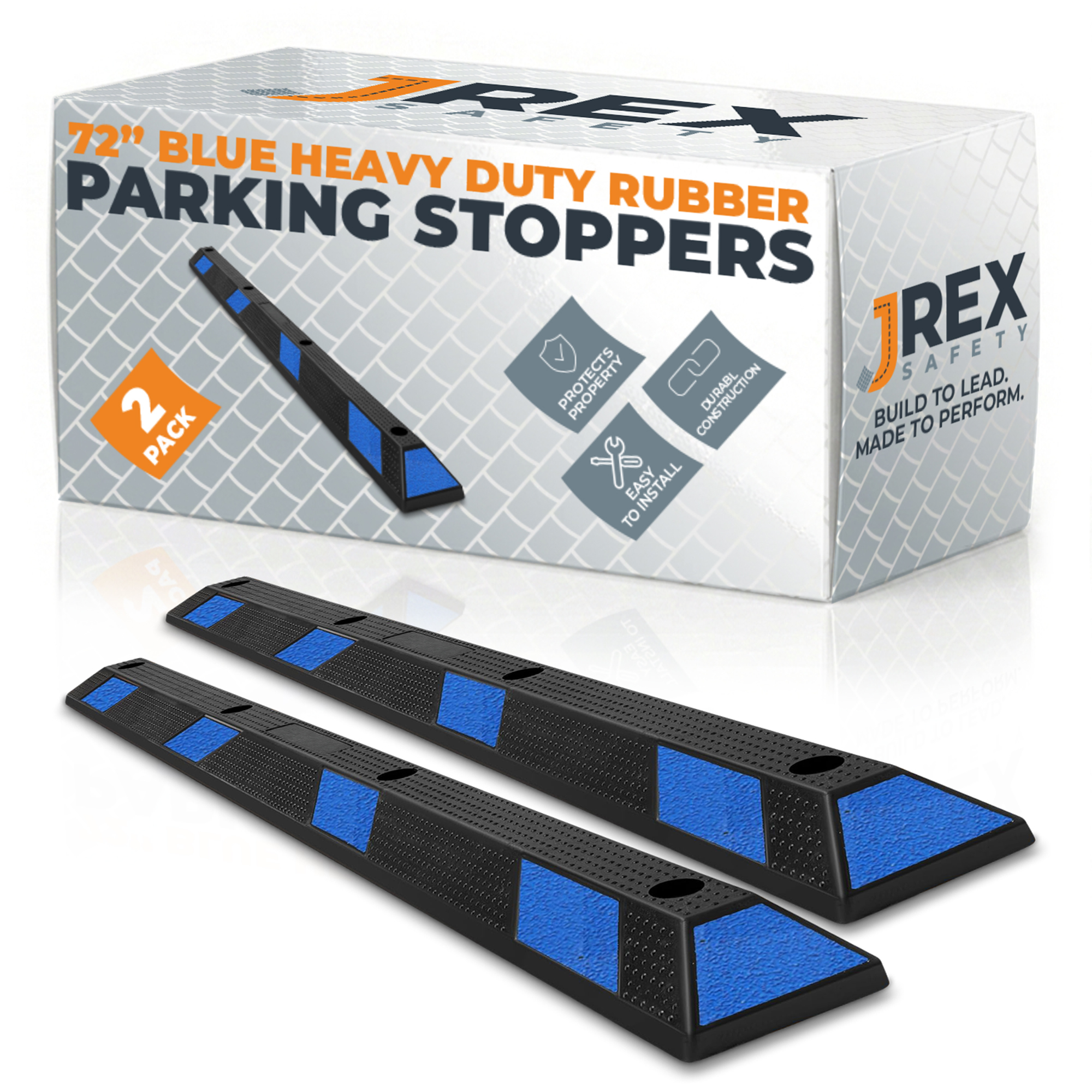 72" Rubber Parking Block Curb Stop - Blue Reflective Strip - 2 Pack