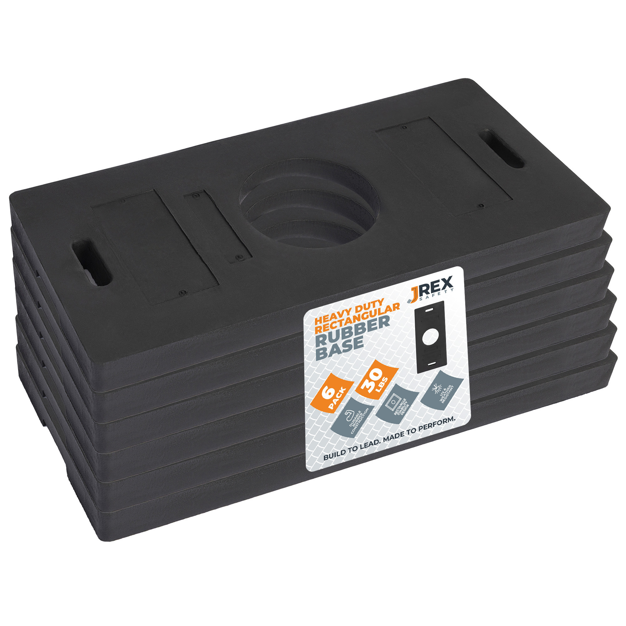 30 lb Rectangle Rubber Base for Channelizer Cones - 6 Pack