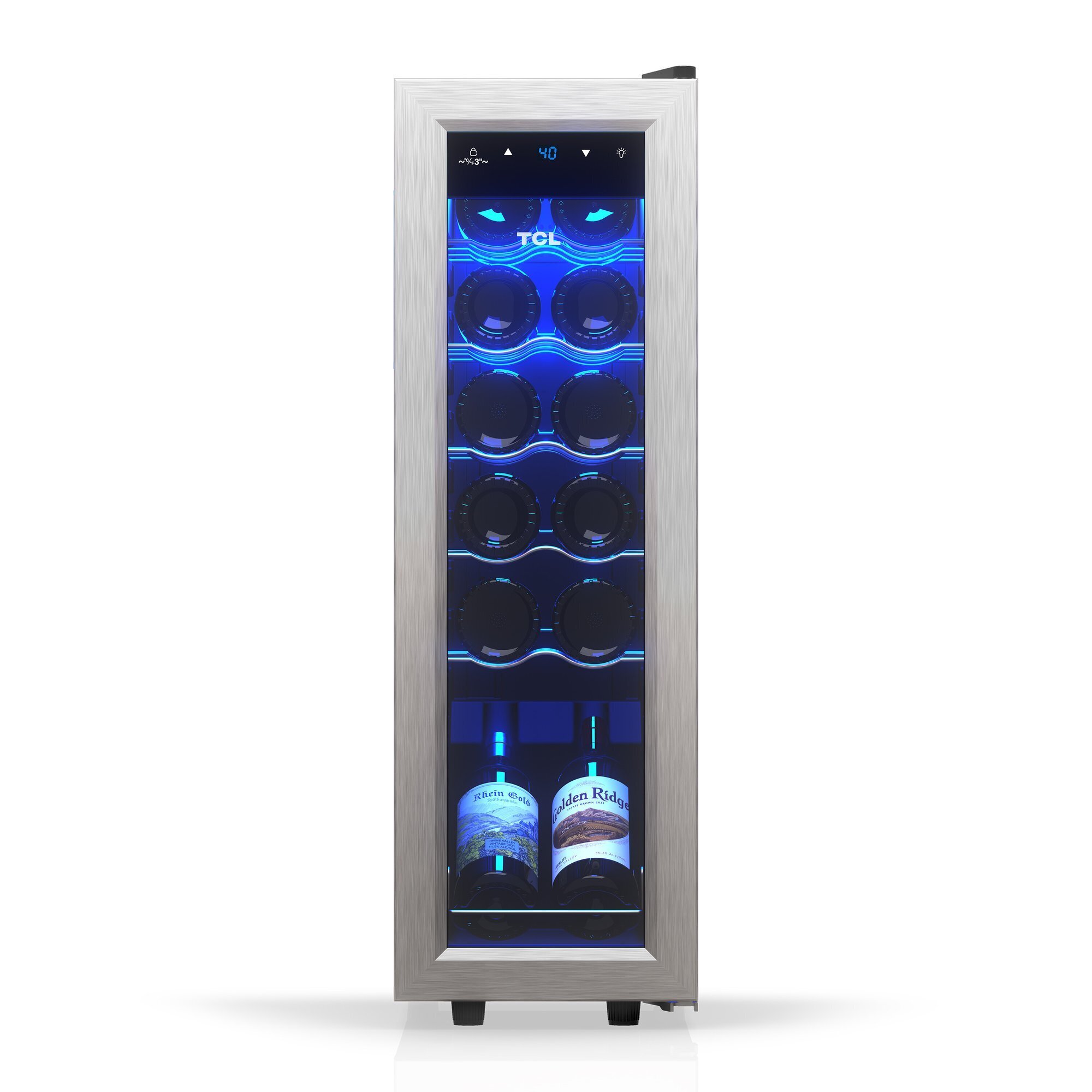 TCL 12 Bottle 1.24 Cu. Ft. Wine Cooler, Low Noise Operation, Digital Controls, LED Lighting, Glass Doors, Freestanding, Model# TRW12F6AS