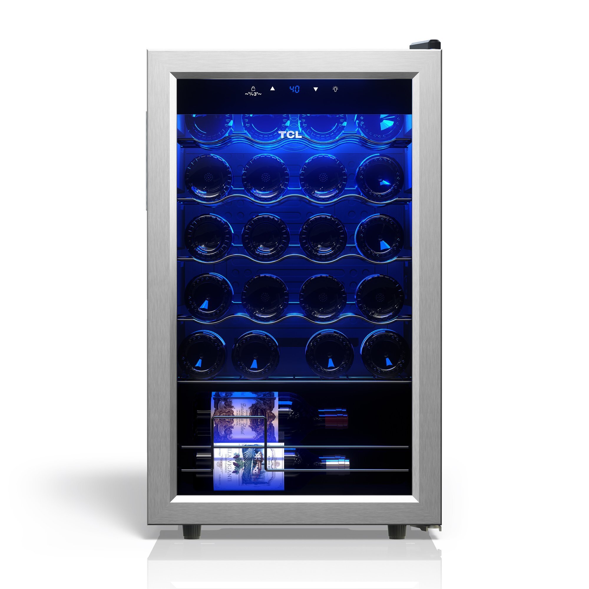 TCL 24 Bottle 2.4 Cu. Ft. Wine Cooler, Low Noise Operation, Digital Controls, LED Lighting, Glass Doors, Freestanding, Model# TRW24F6AS