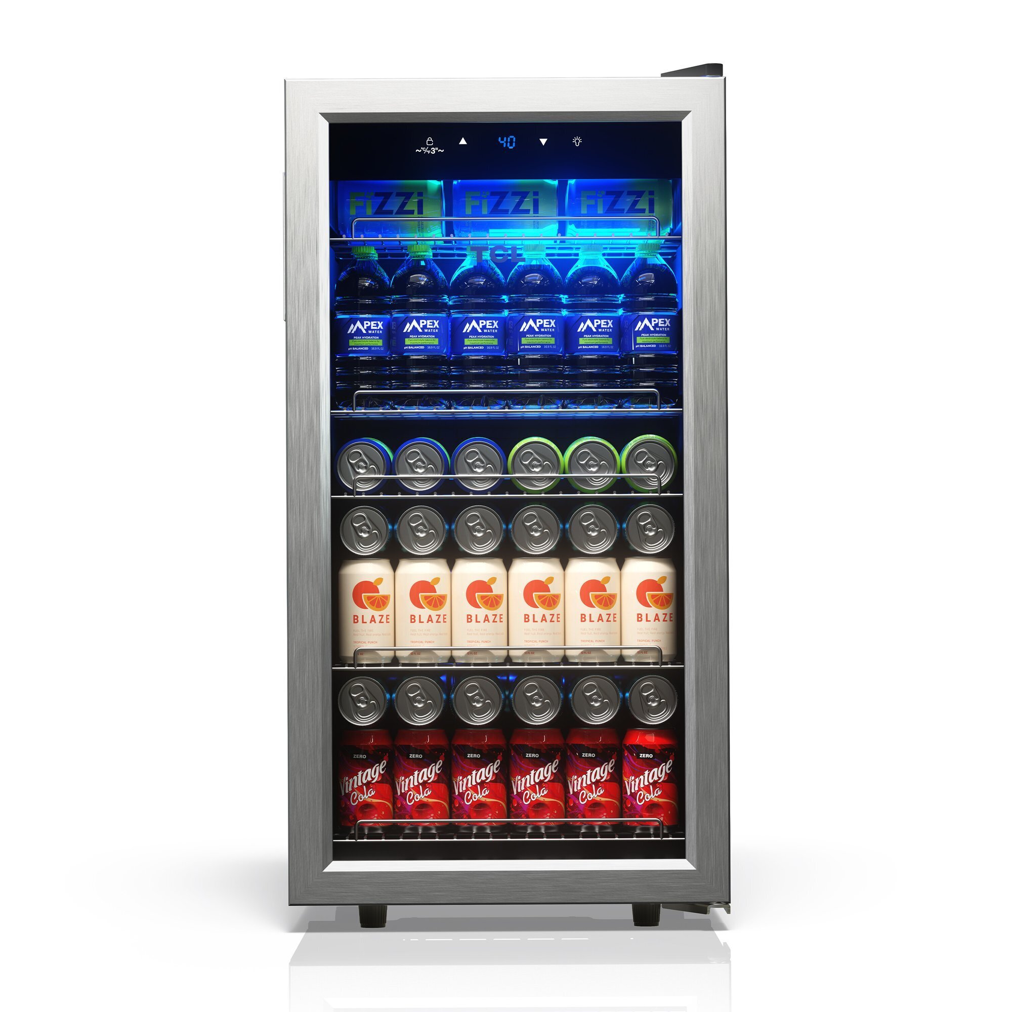 TCL 121 Can 3.0 Cu. Ft. Beverage Cooler, Digital Controls, LED Lighting, Glass Doors, Freestanding, Removable Shelves, Model# TRV121FAS