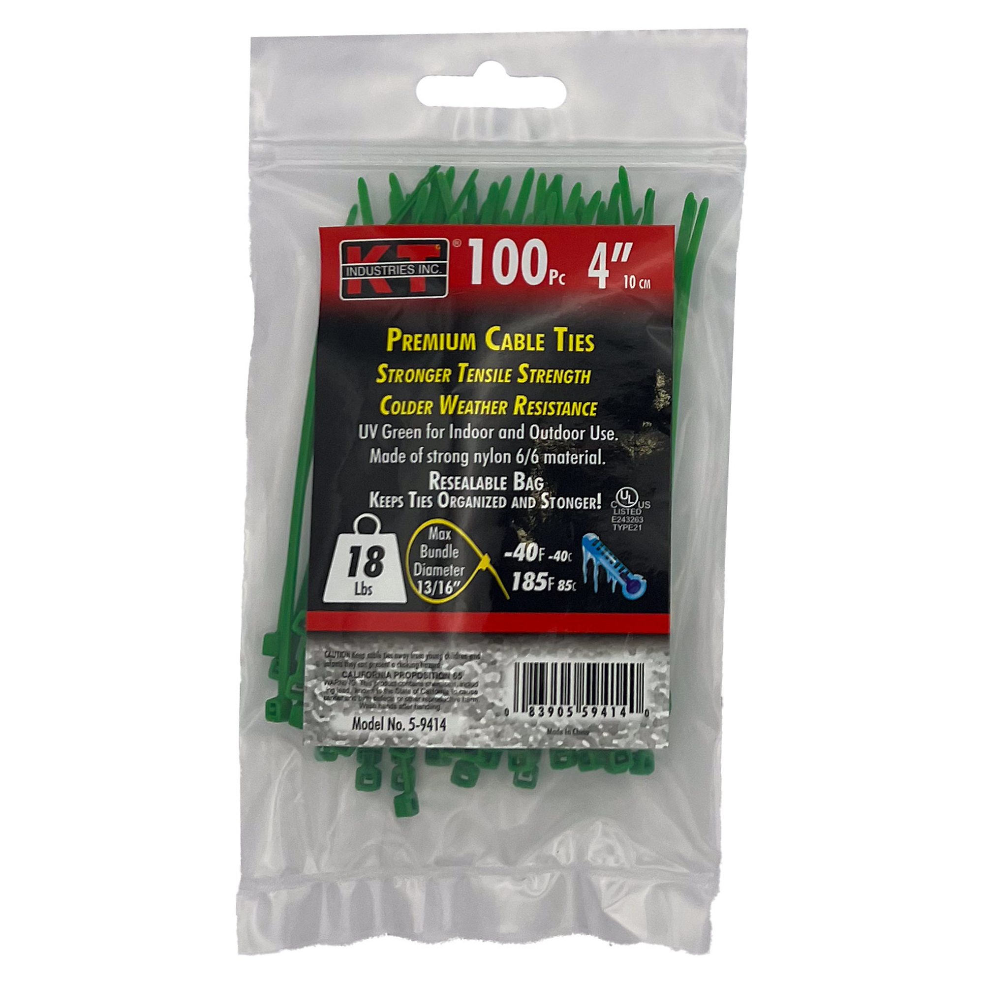 K-T Industries, 4" Green Ultra Light Duty, 100/Pk, Model # 5-9414