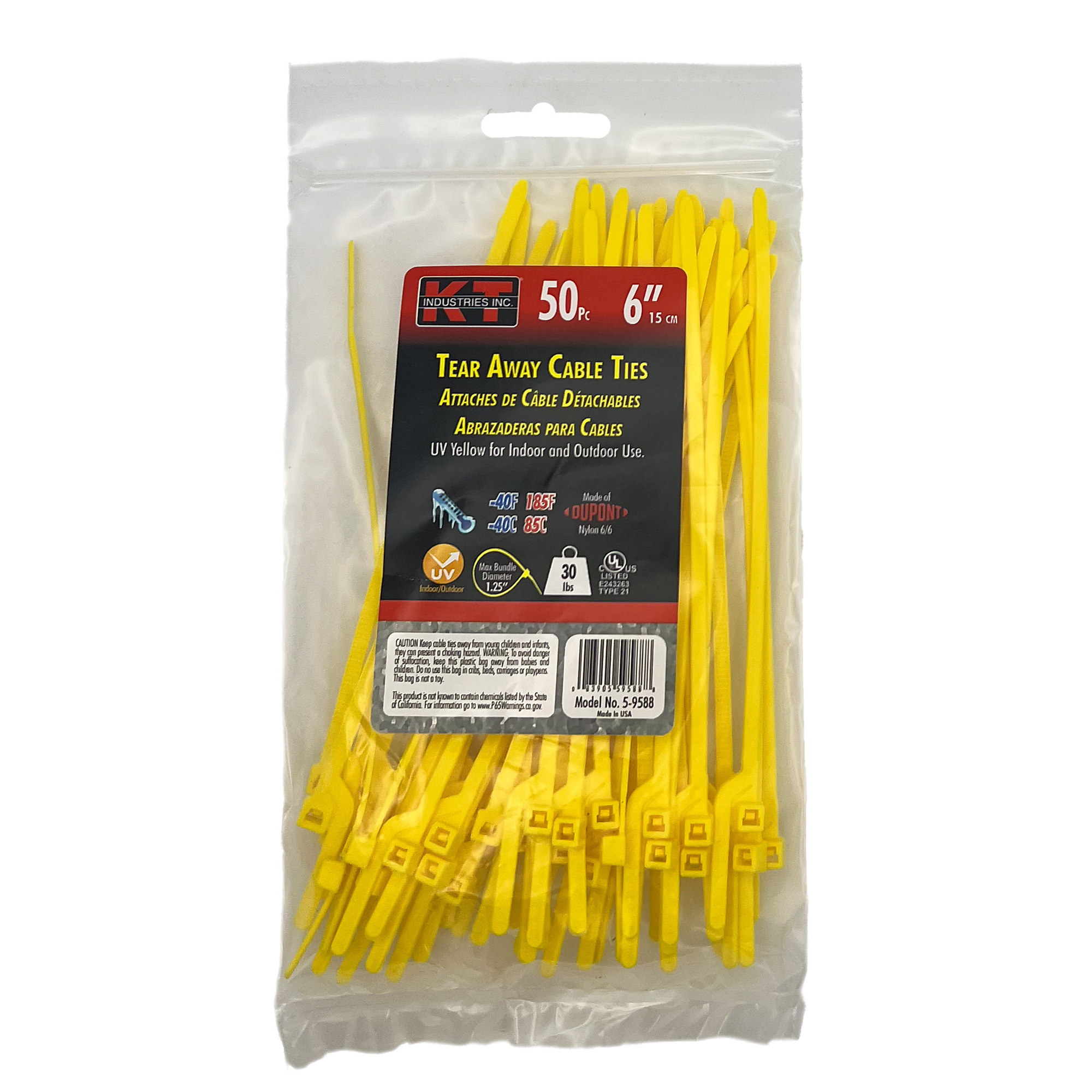 K-T Industries, 6" Tear Away Yellow Cable Tie, Model # 5-9588