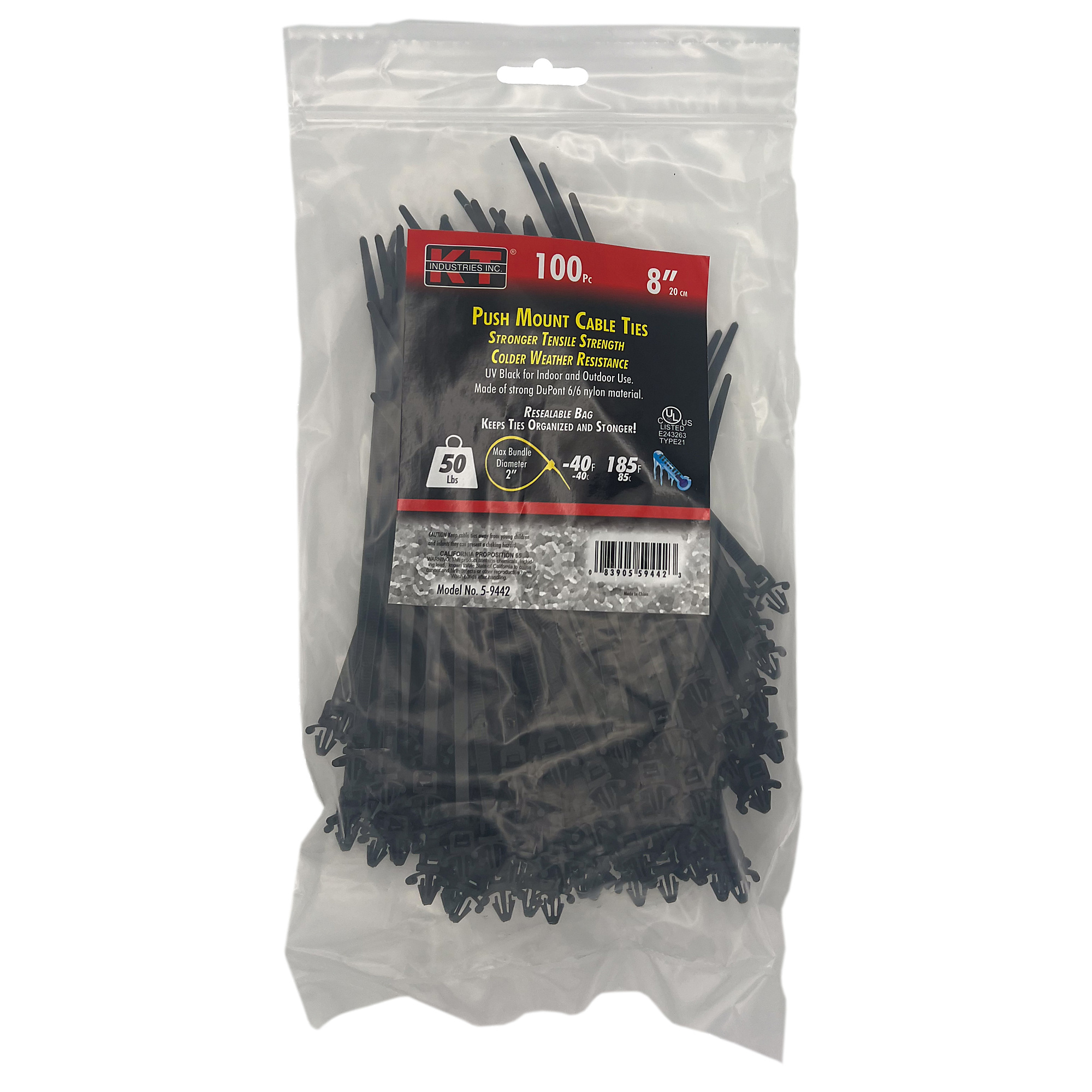 K-T Industries, 7.9" Push Mount, Uv Black, 100/Pk, Model # 5-9442