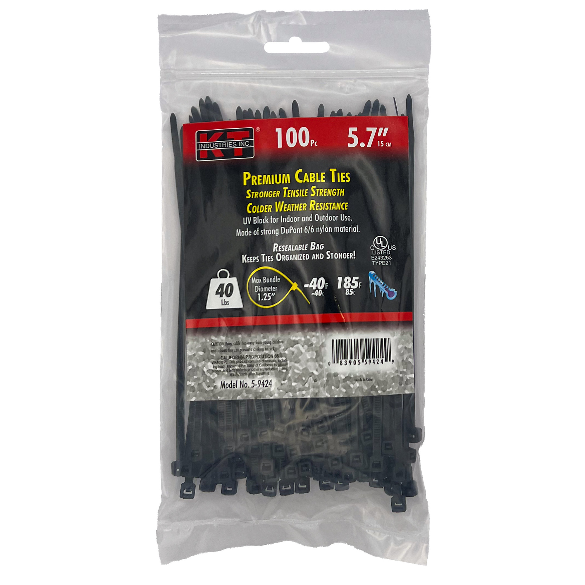 K-T Industries, 5.7" Light Duty, Uv Black, 100/Pk, Model # 5-9424