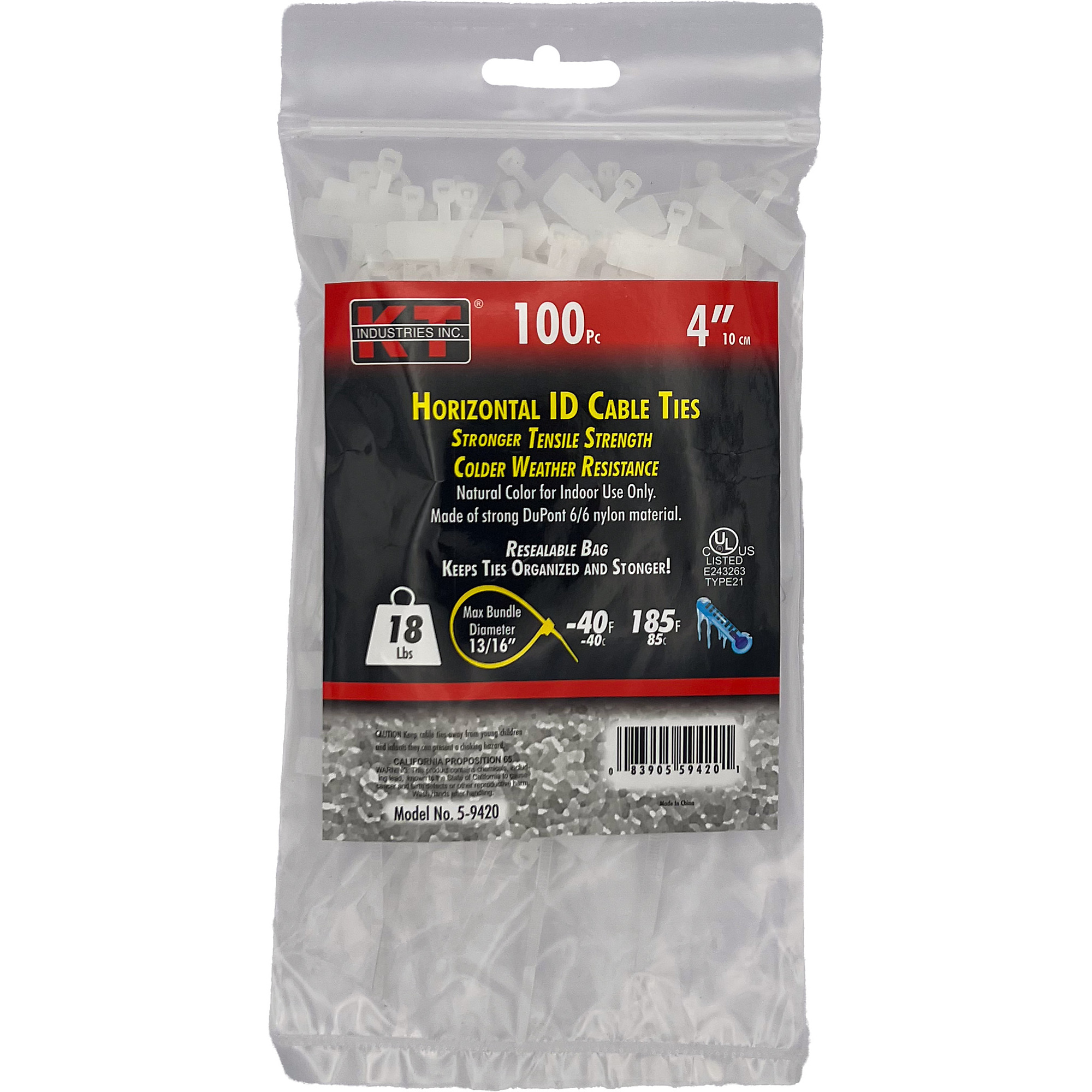 K-T Industries, 4" Horizontal Id, Natural, 100/Pk, Model # 5-9420