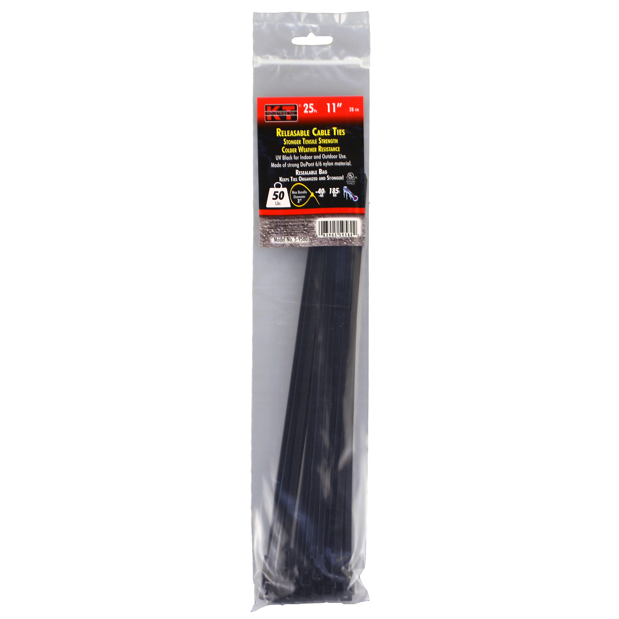 K-T Industries, 11" Releasable Tie, Black 25 Pk, Model # 5-9580