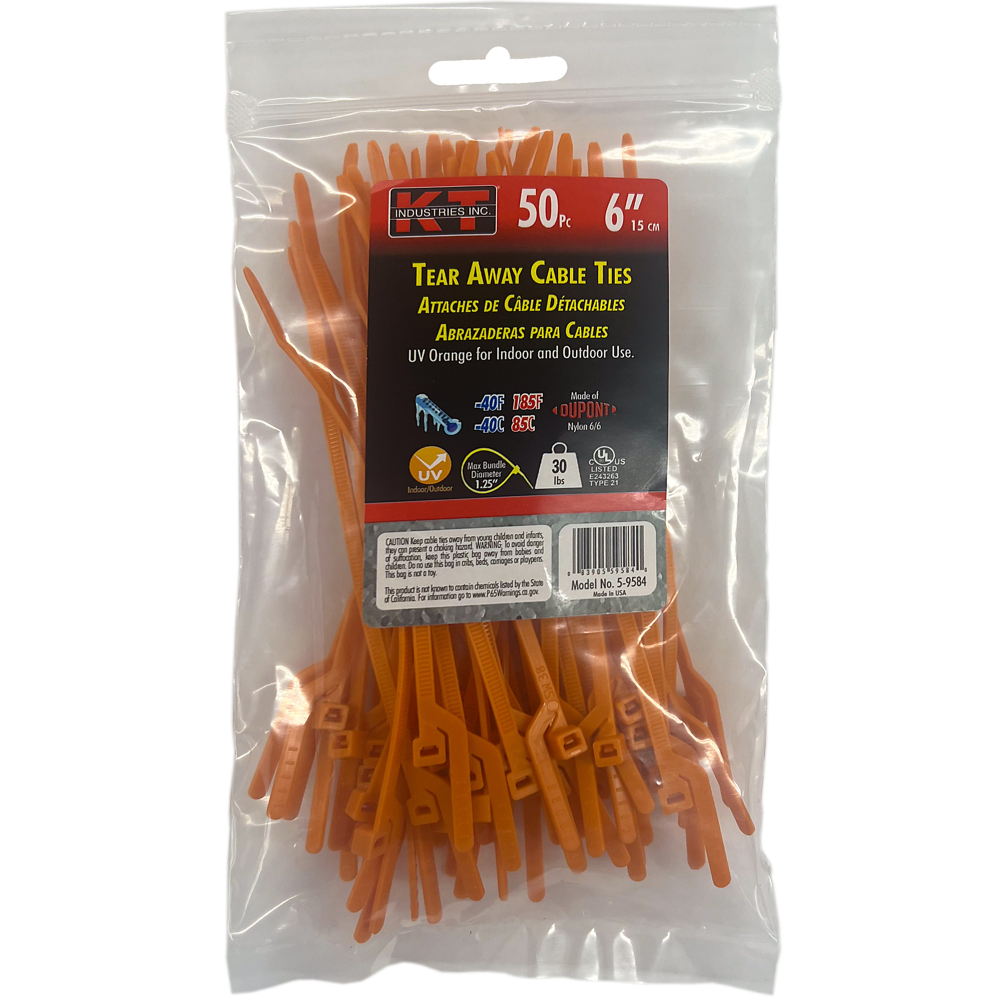 K-T Industries, 6" Tear Away Orange Cable Tie, Model # 5-9584