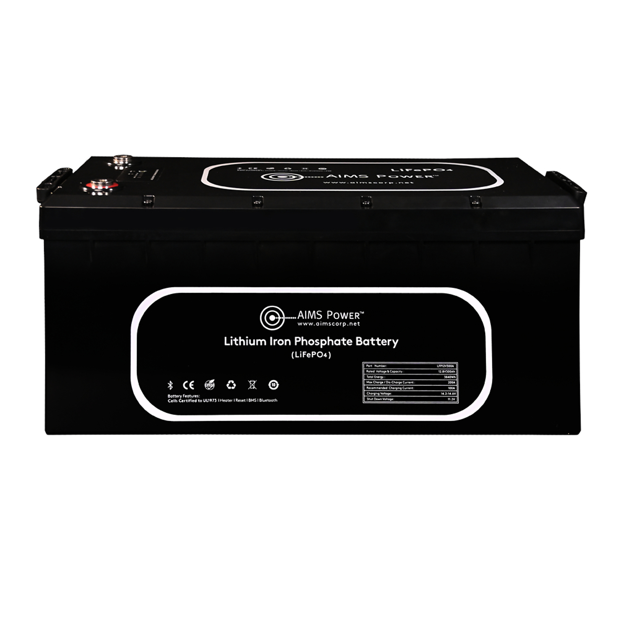 AIMS Power Lithium Battery 300 AH 12V, Wake Up-Heater & BT Monitoring, LiFePO4 , LFP12V300A