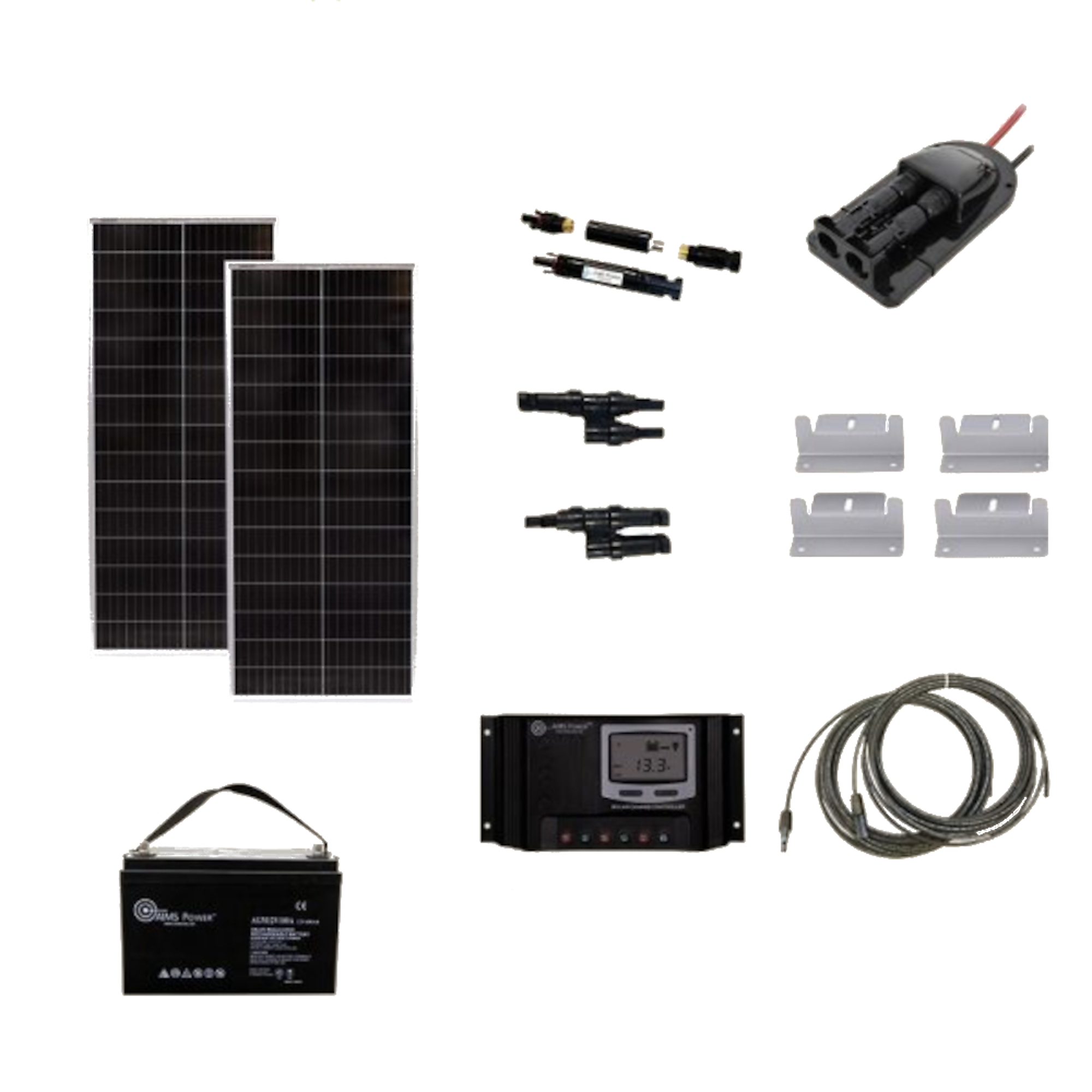 AIMS Power Solar Kit 200 Watt Slim & Narrow Panels & 1.28 kWh Battery,Reliable Solar Power for RVs, Mobile Setups, or Small Off-Grid Systems, FCSCORPION