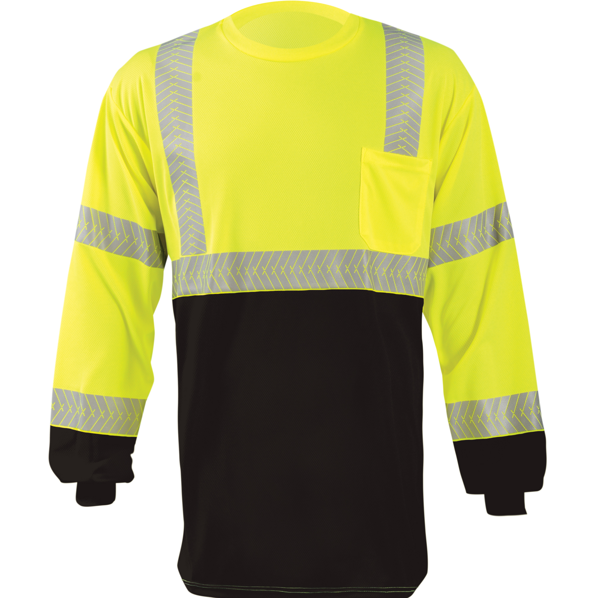 OccuNomix Shirt, L Sleeve, Seg Tape, Blk-Btm Class 3, Y, L