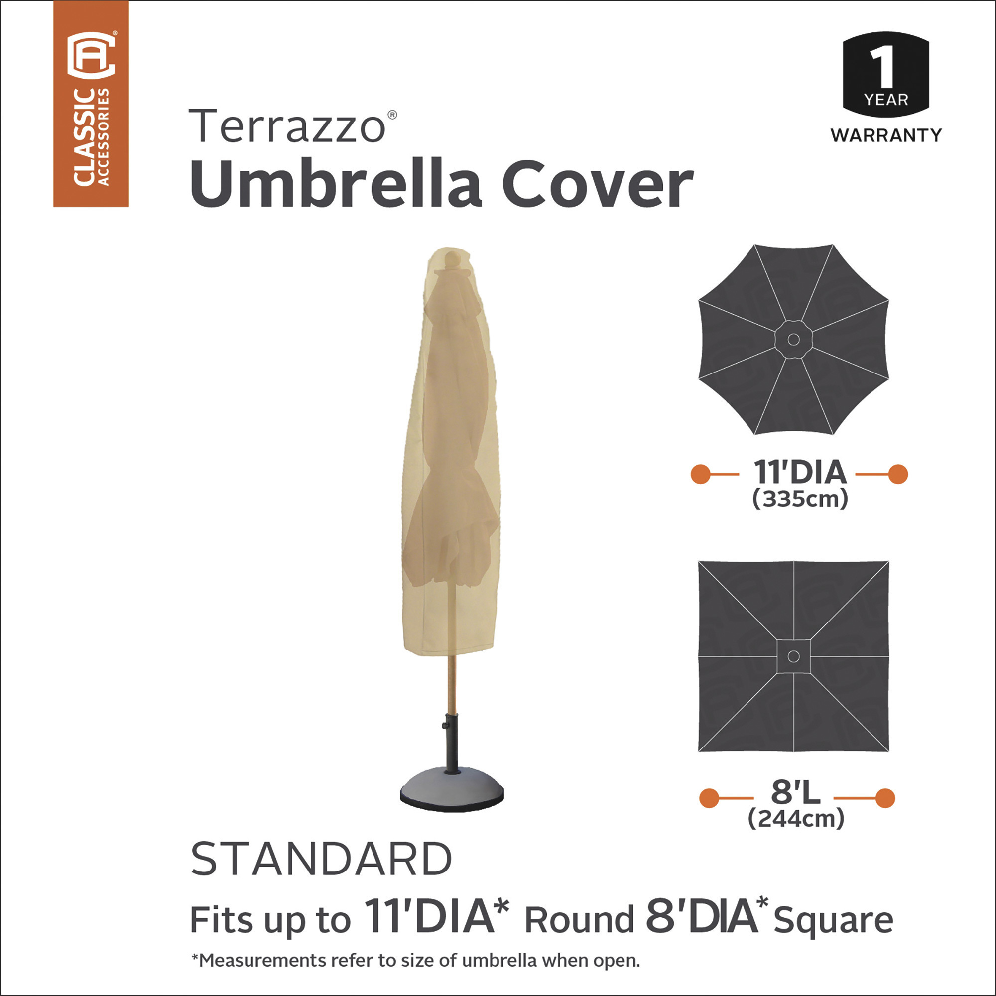 Classic Accessories Terrazzo Patio Umbrella Cover, Fits 11ft. Dia. or 8ft.  Square Patio and Market Umbrellas, Sand, Model# 58902-EC | Northern Tool