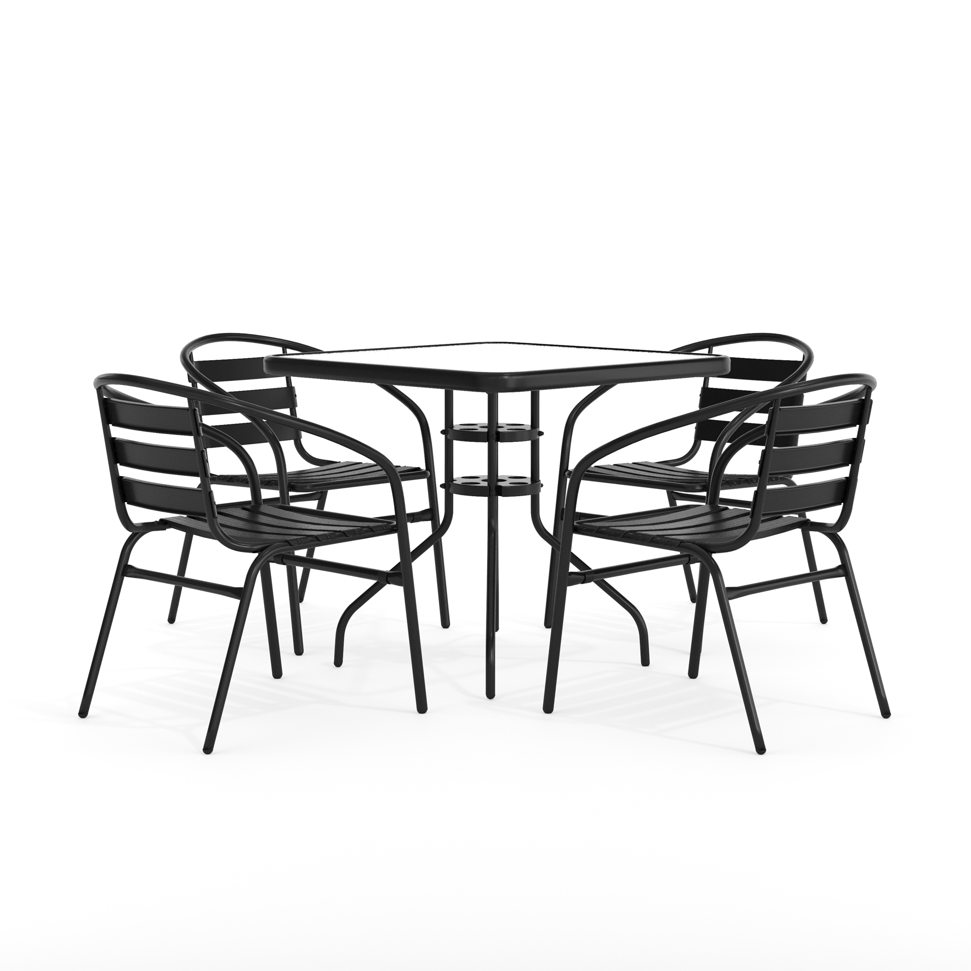 Flash Furniture 31 1/2in. Square Glass/Aluminum Table and 4-Pc. Chair Patio Set, Clear/Black Model# TLH0732SQ017CB4