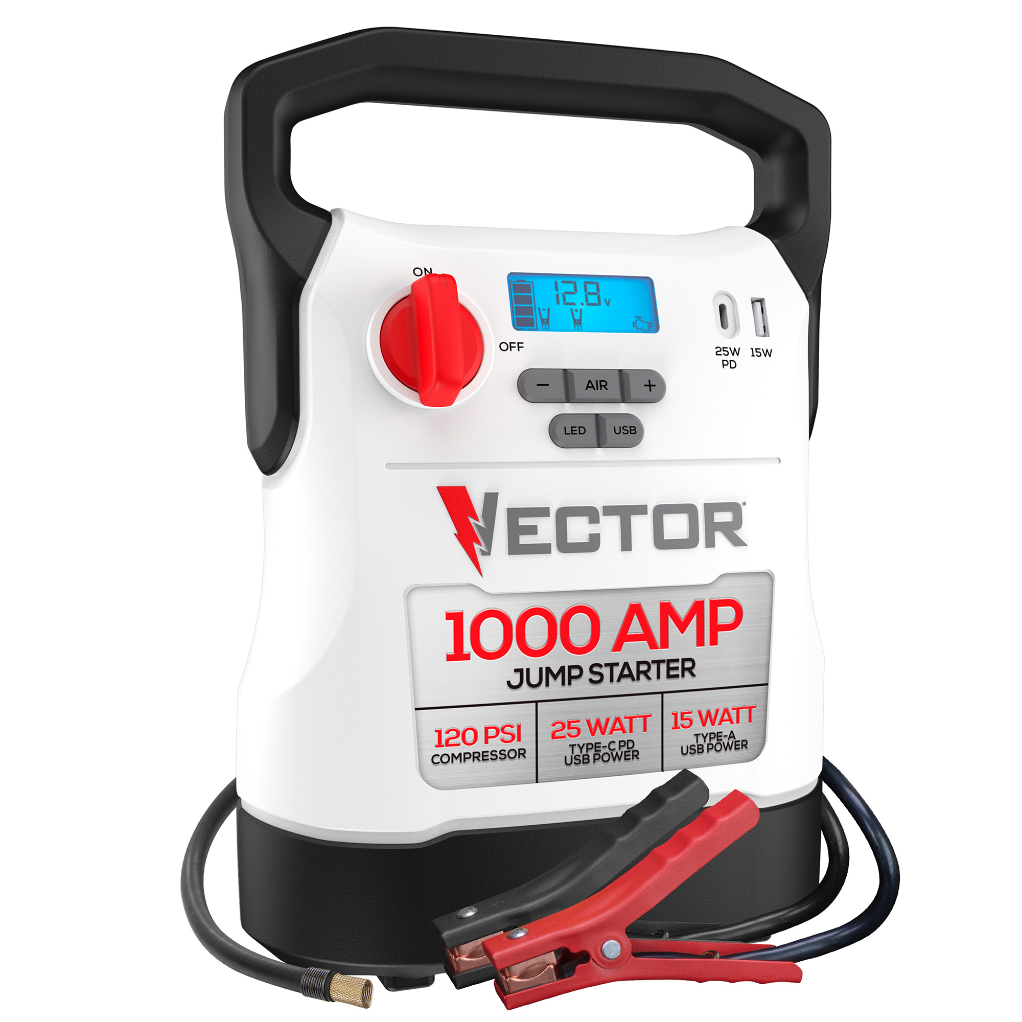 Vector 1,000-Amp 12-Volt Automotive Jump Starter with Compressor & USB Power Bank, VECJ1C