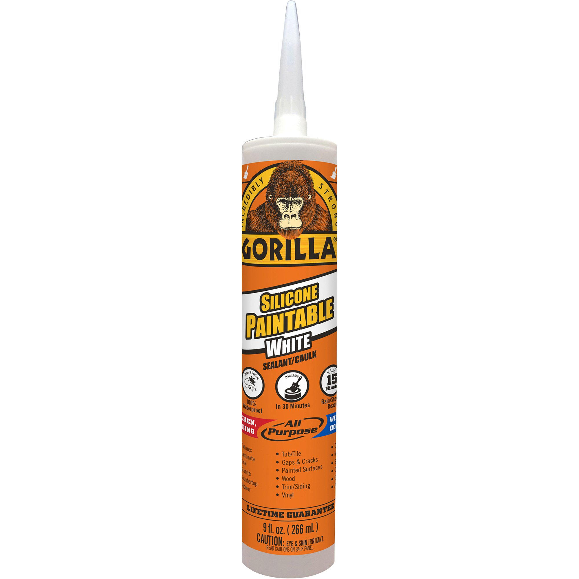 Gorilla Paintable Silicone Sealant — White,  9-Oz. Cartridge