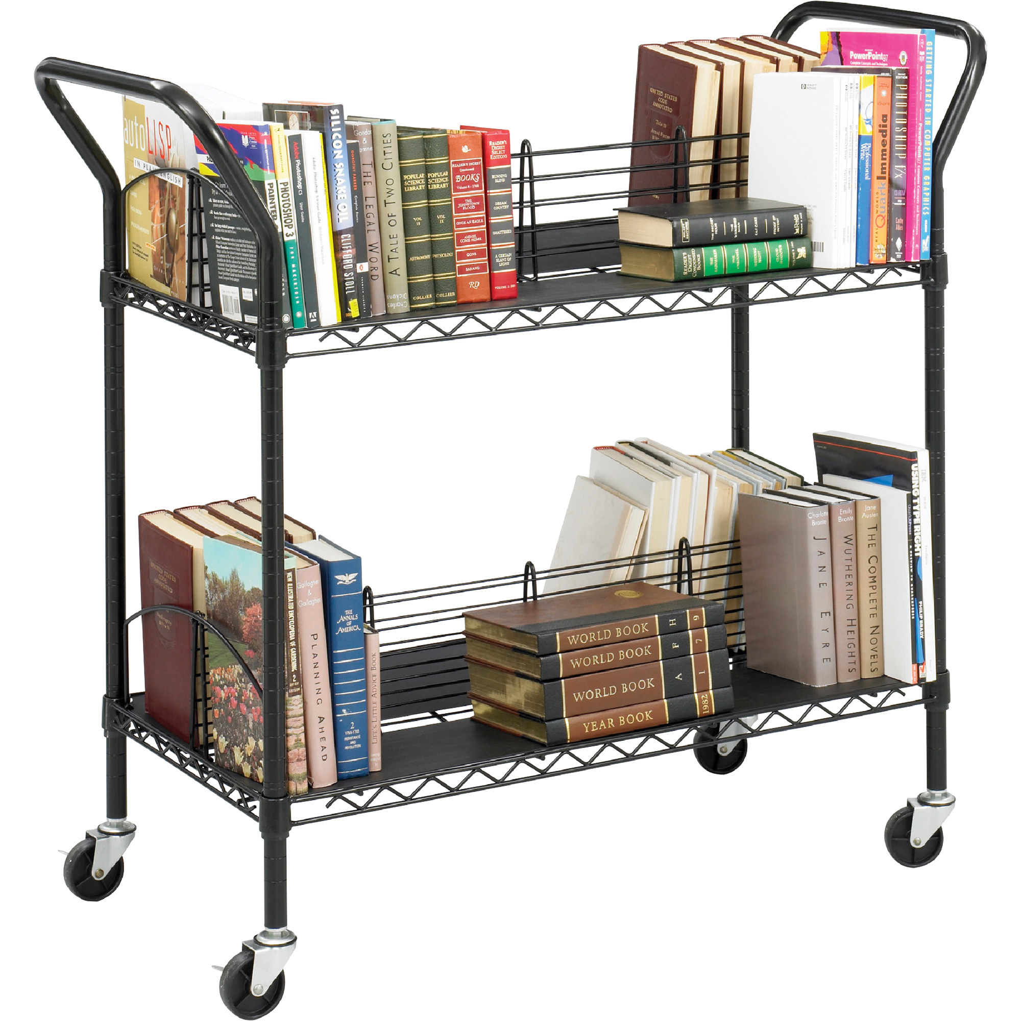 Safco Double-Sided Steel Wire Book Cart, Black, 44in.W x 18 3/4in.D