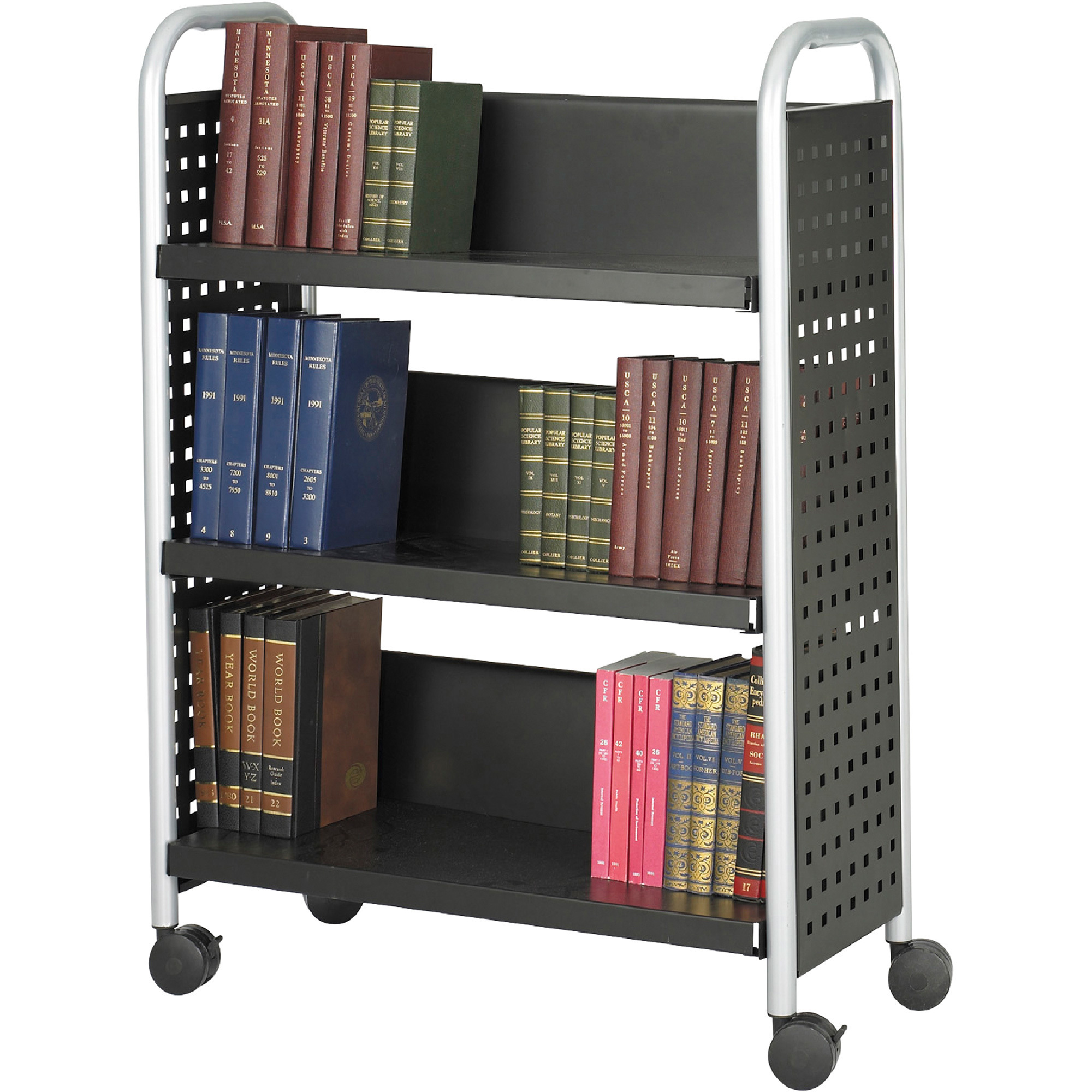 Safco Scoot Single-Sided Book Cart, Black, 33in.W x 49.4in.D