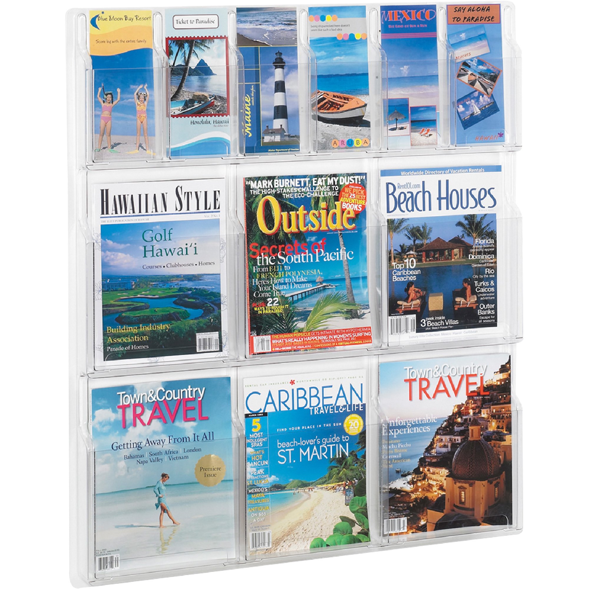 Safco Reveal Magazine and Pamphlet Display — Clear, 30in.W x 2in.D x 34 3/4in.H, Model# 5606CL
