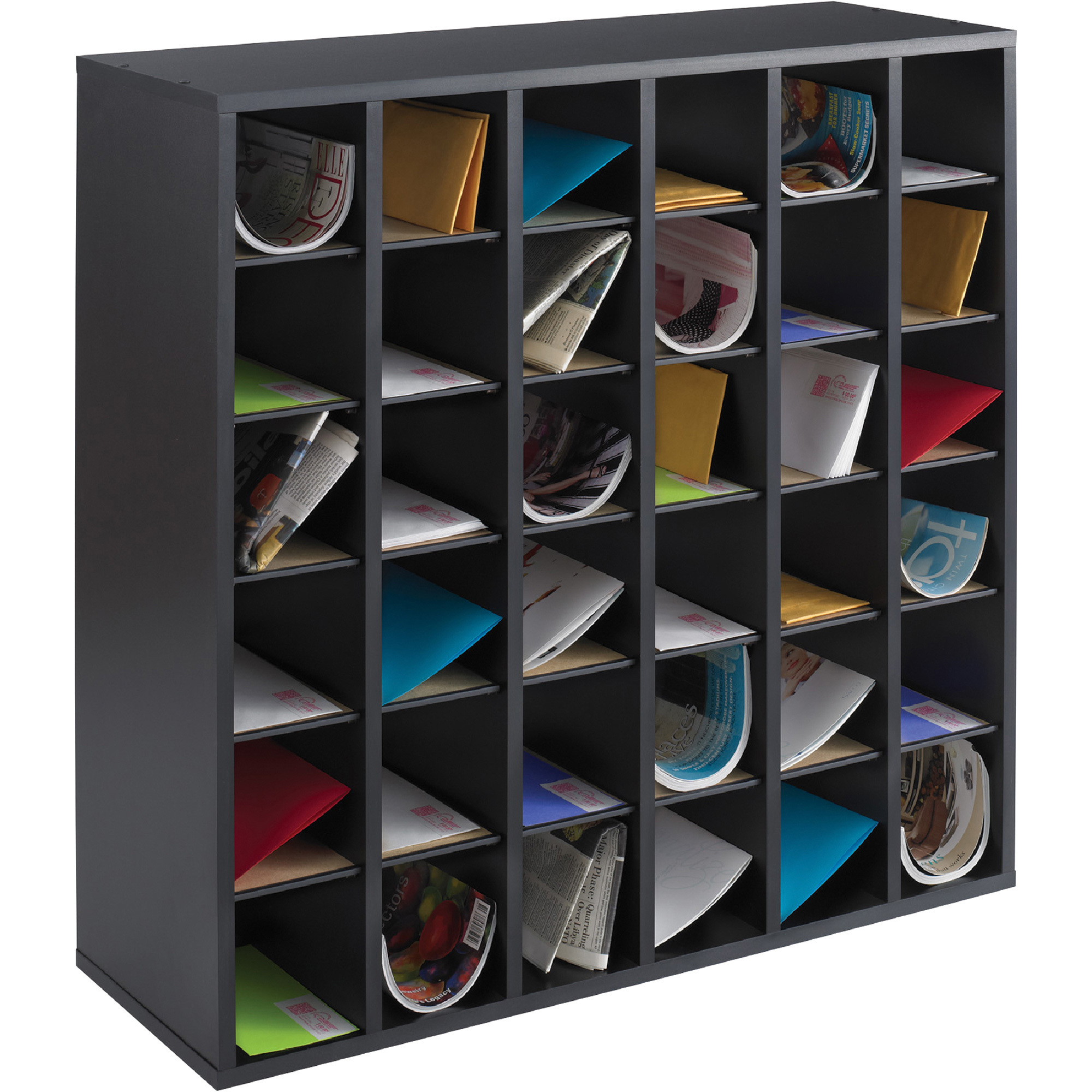 Safco Wood 36-Compartment Mail Organizer, Black, 33 3/4in.W x 32 3/4in.H, Model#  7766BL