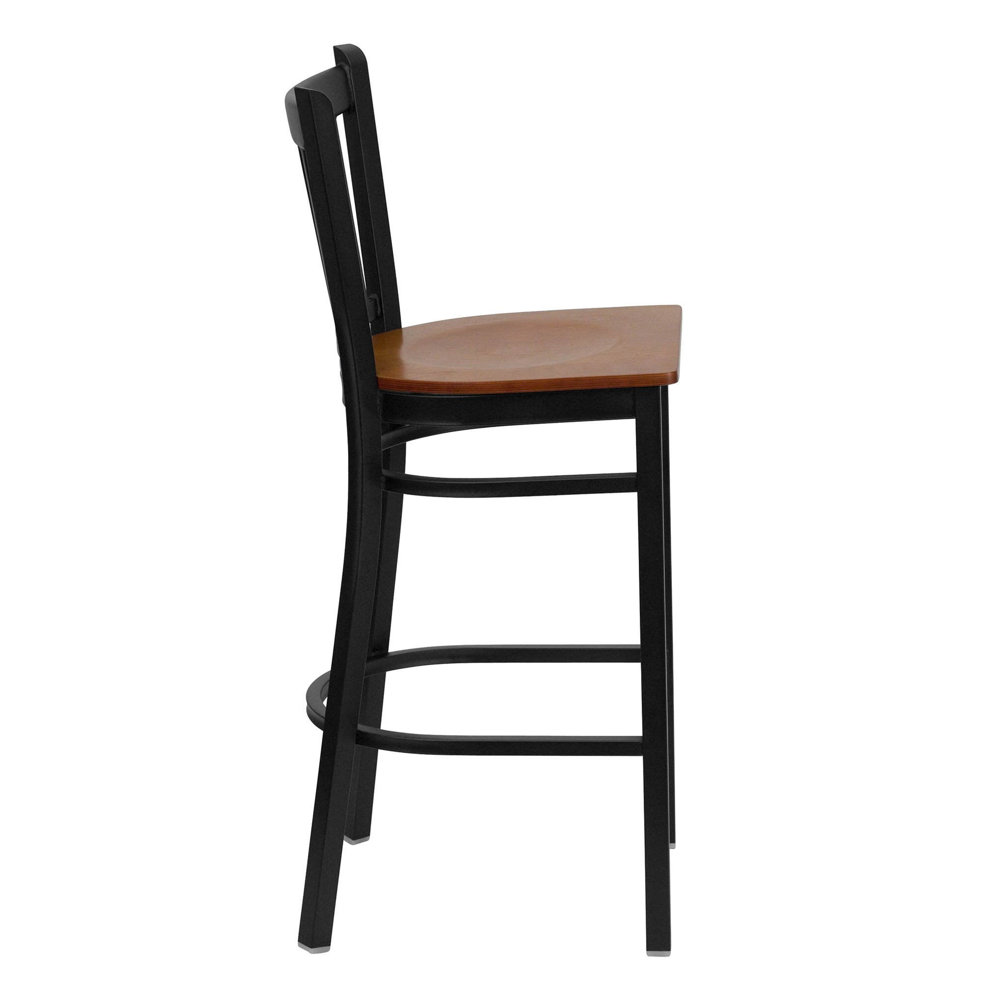 Flash Furniture Black Metal Vertical Back Bar Stool with Wood Seat