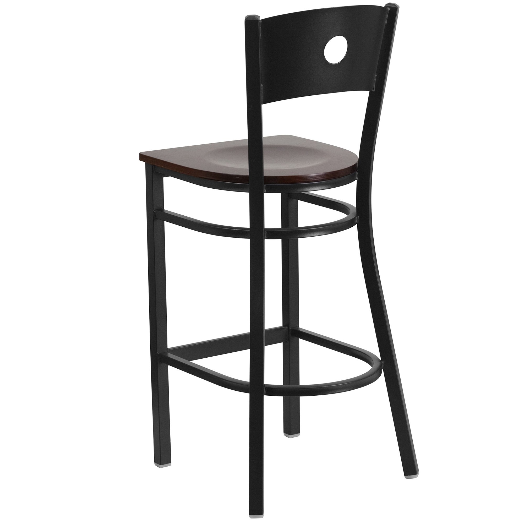 Flash Furniture Black Metal Bar Stool with Circle Back — Walnut Wood