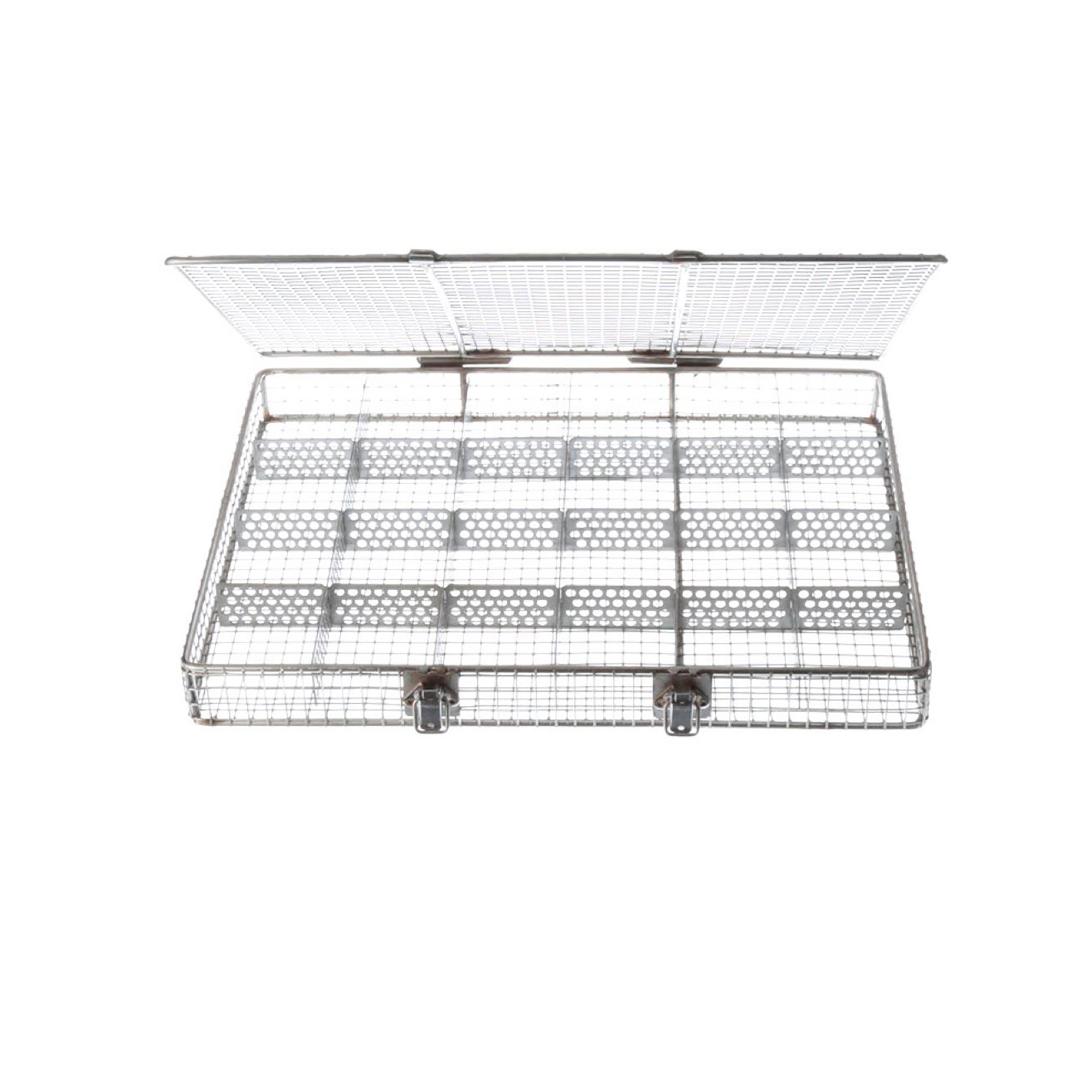 Marlin Steel Mesh Material Handling Basket with Lid and Dividers, 20.25in.L x 17.25in.W x 2.44in.H