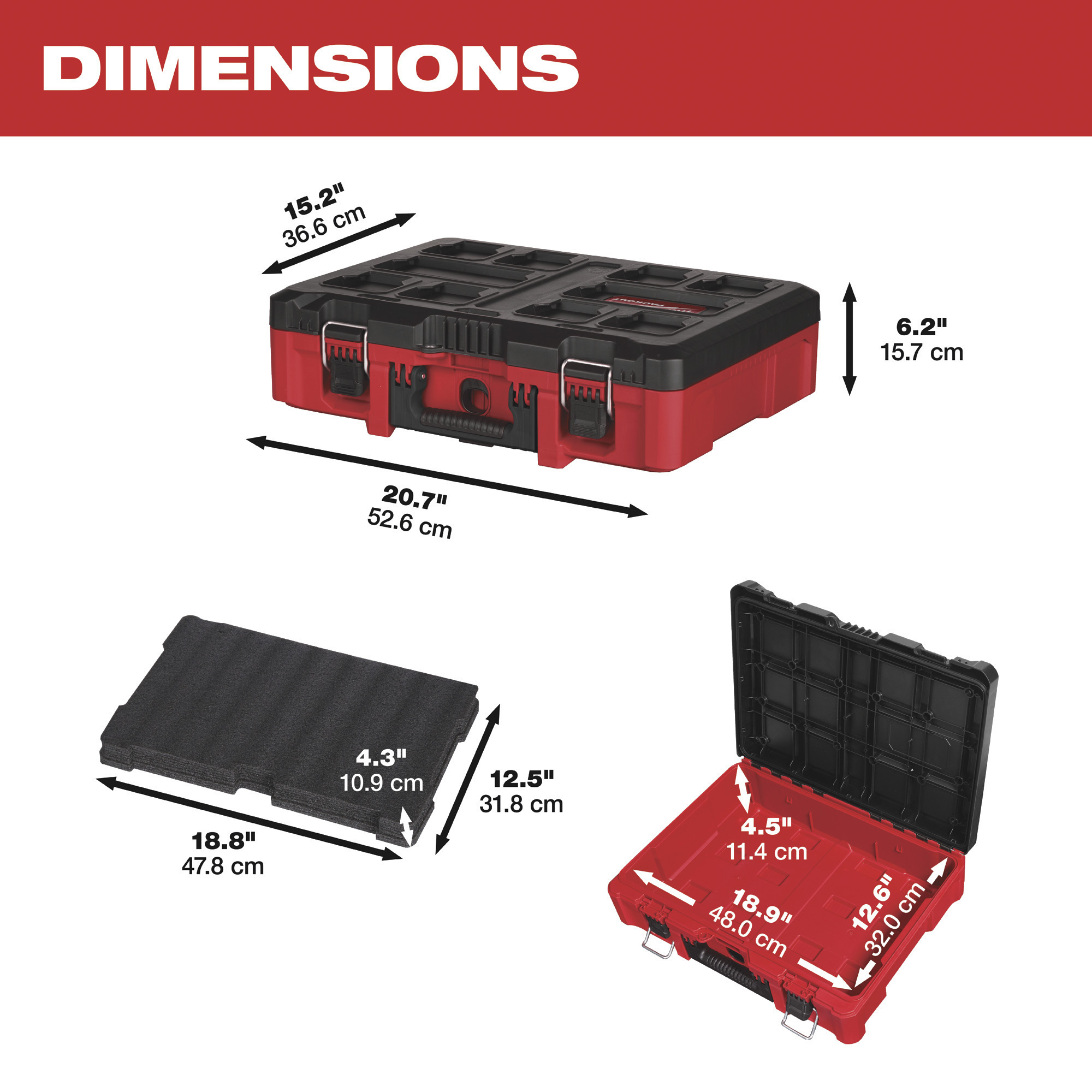 Milwaukee Packout Case with Foam Inserts — 20.59in.L x 14.84in.W x