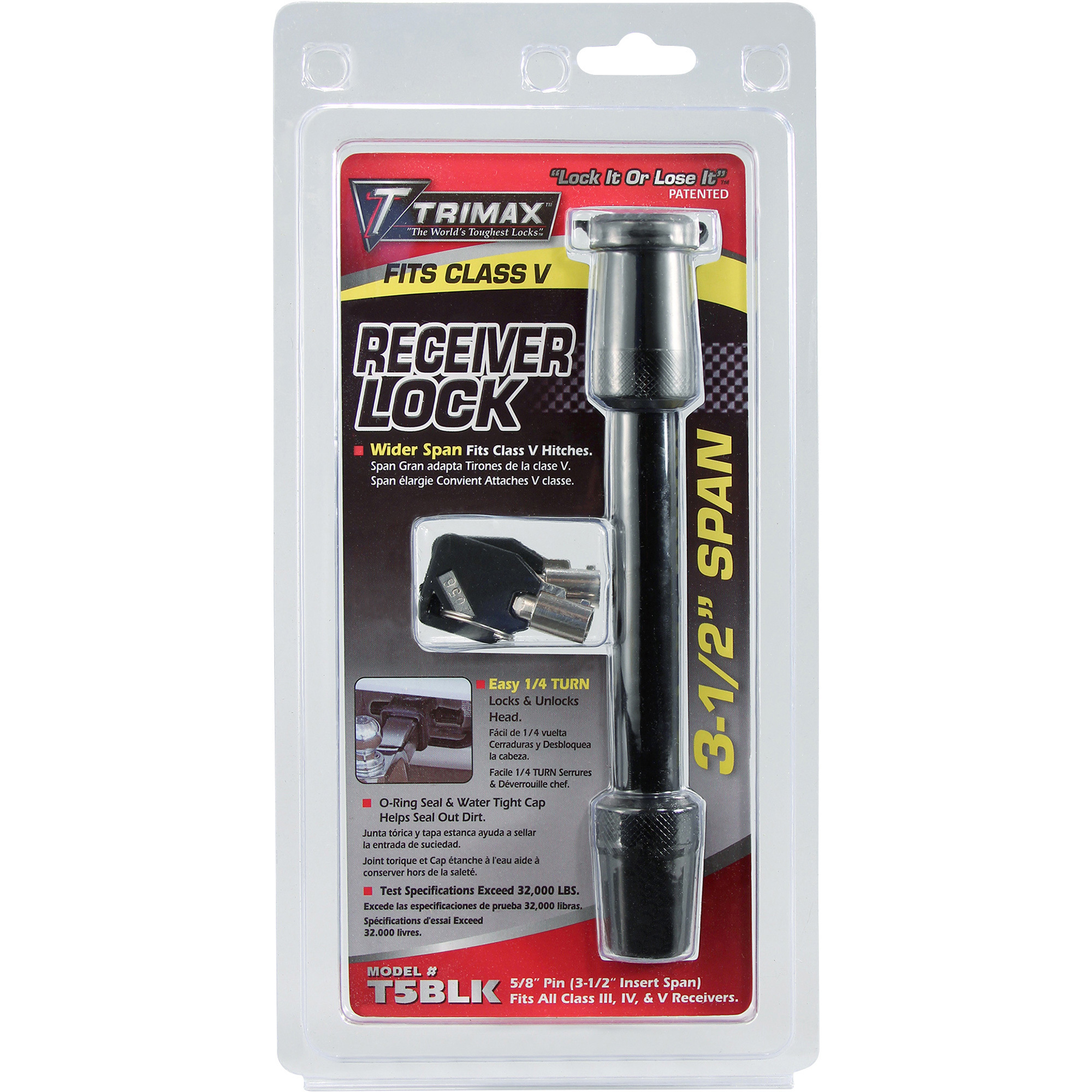 Trimax Premium Extended Receiver Lock, 5/8in., Black, Model# T5