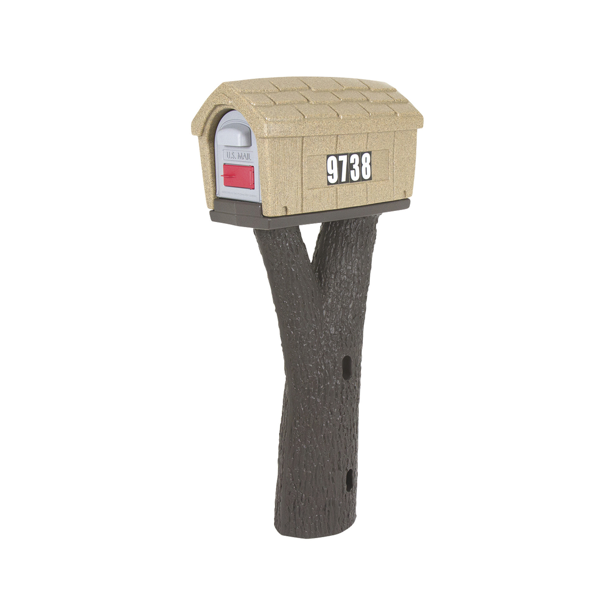 Simplay3 Rustic Home Mailbox - Tree Branch Style Post, Bark Texturing, Front and Rear Access Doors, Model# 416080-01