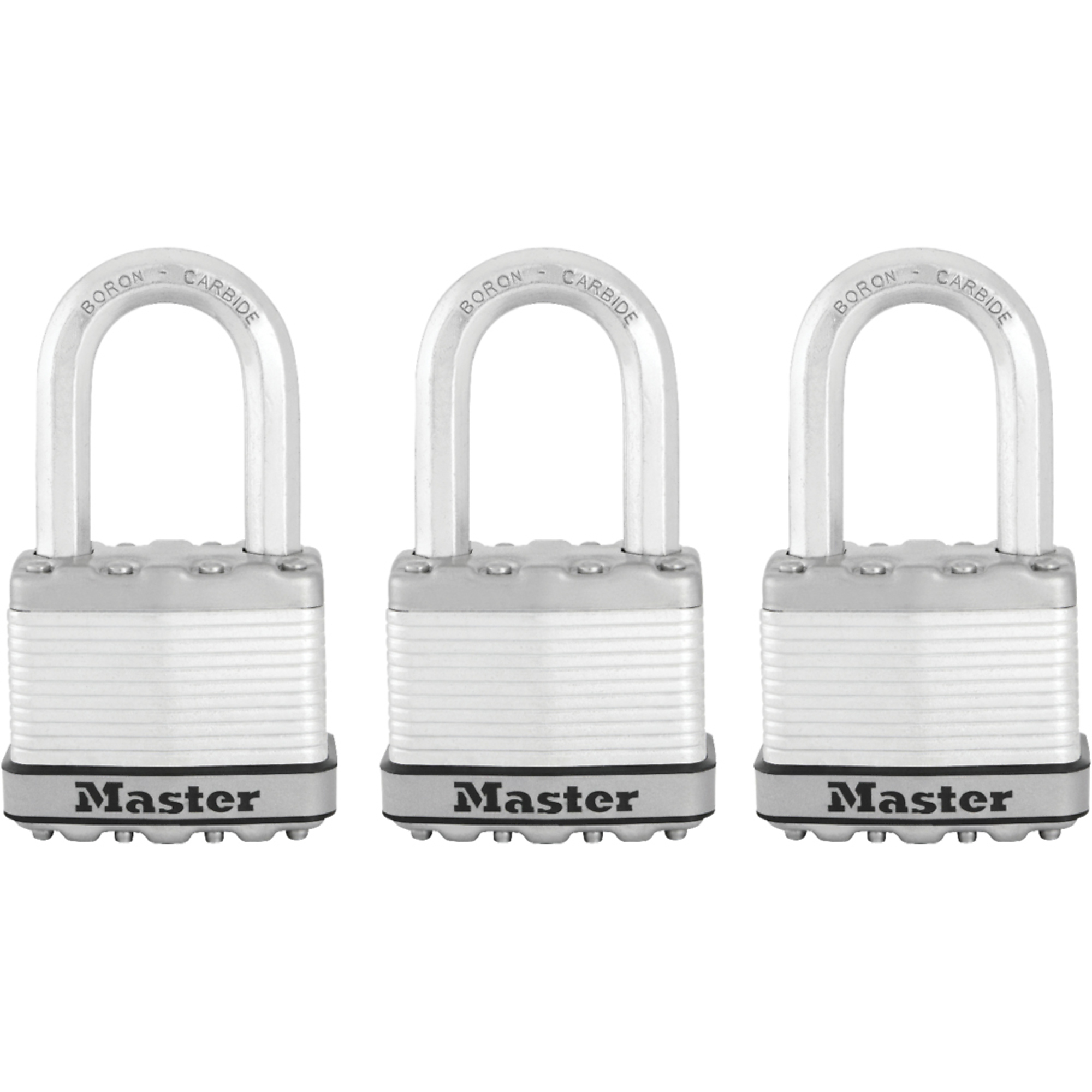 Master Lock Padlock Magnum Heavy Duty 2" x 3/8" Diameter x 1-1/2", Steel, with Key, 3 Pack M5XTRILFCCSEN