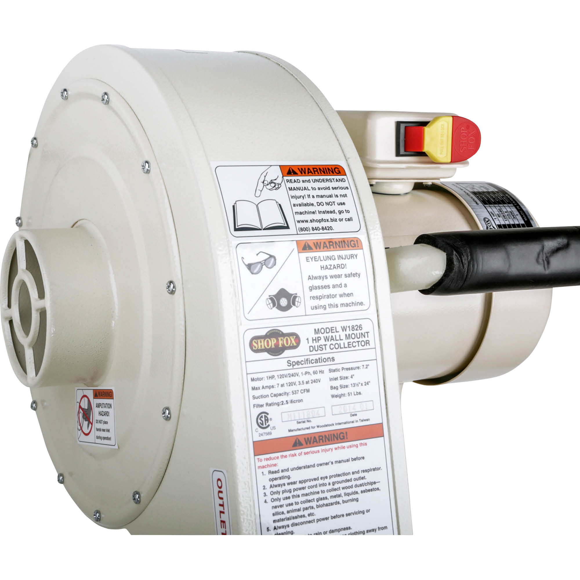 Shop Fox Dust Collector, 1 HP, 537 CFM, WallMountable, Model W1826 Northern Tool