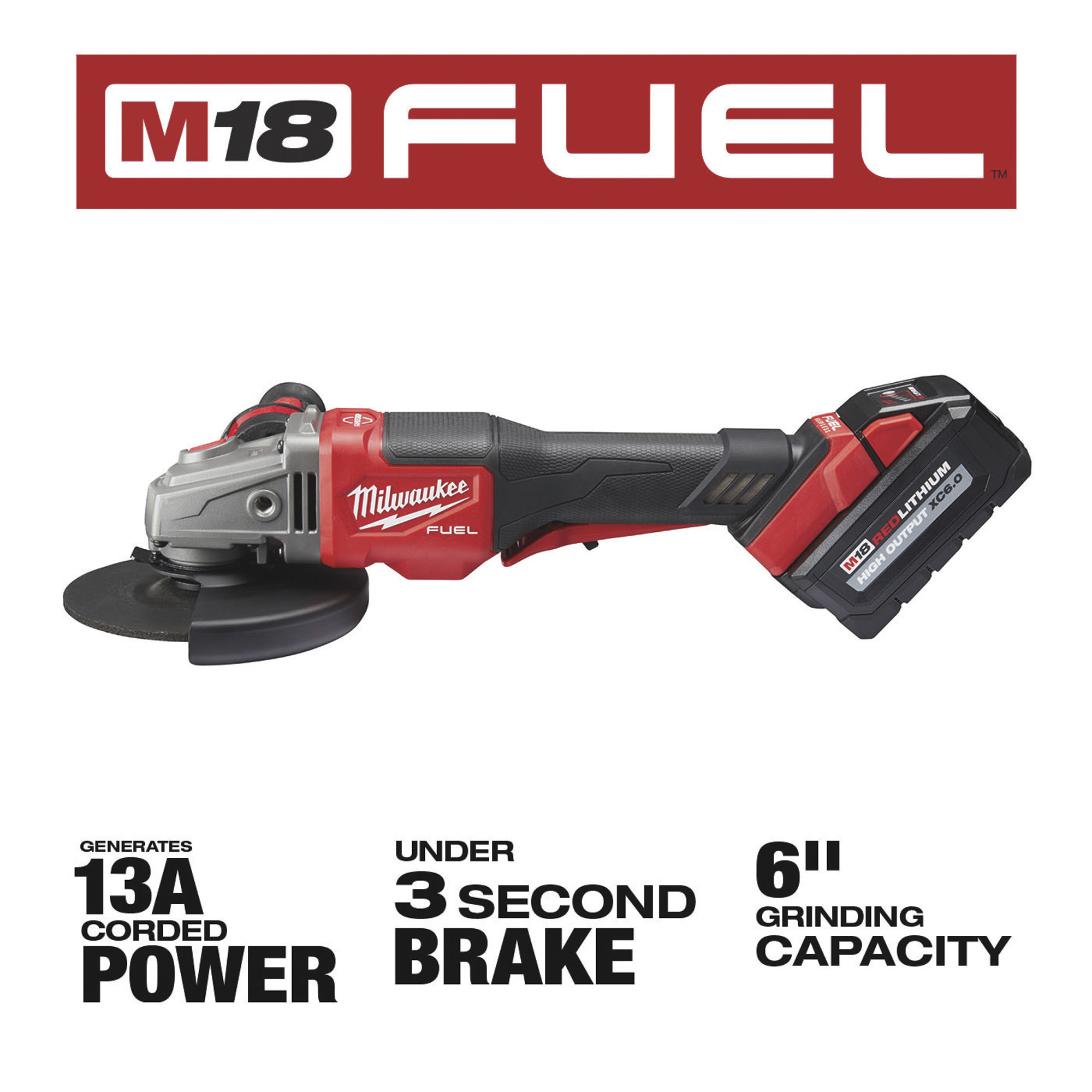 Milwaukee M18 FUEL Cordless 1/2in. – 6in. Braking Grinder Kit —  Batteries, Paddle Switch, No-Lock, Model# 2980-22 Northern Tool
