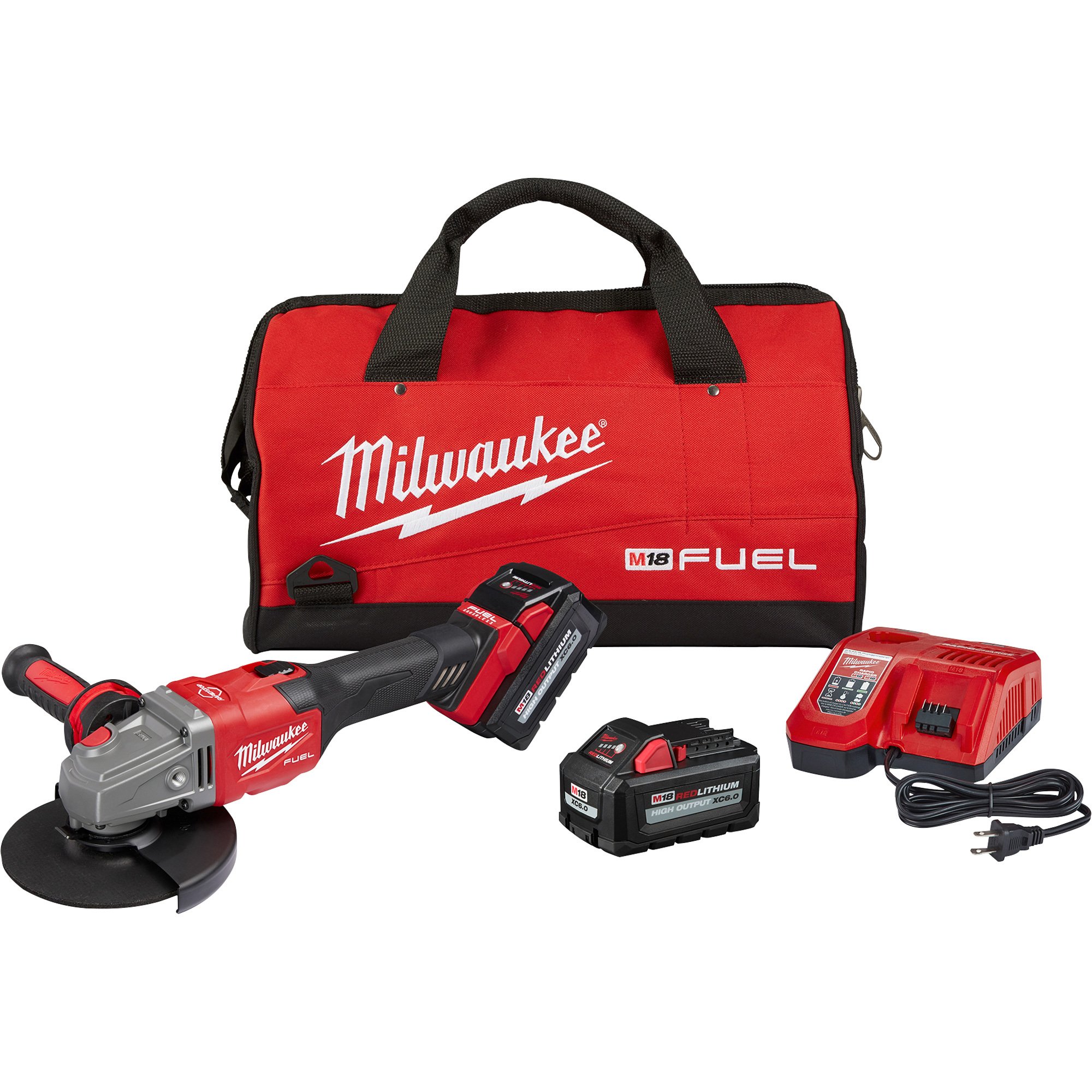 Milwaukee M18 FUEL Cordless 4 1/2in. – 6in. Braking Grinder Kit — 2 Batteries, Slide Switch, Lock-On, Model# 2981-22