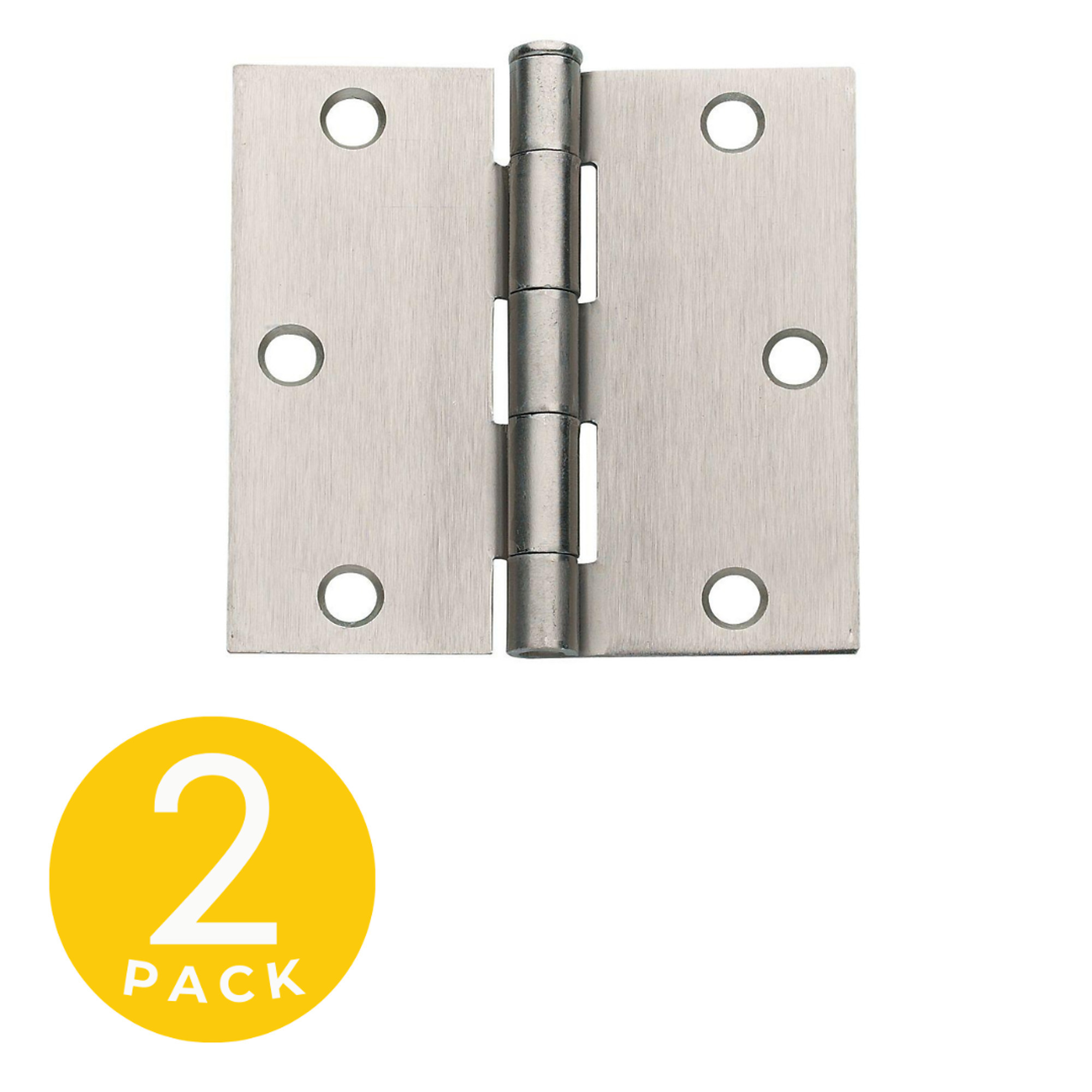 Global Door Controls Full Mortise Residential Squared Hinges — 3.5in. x 3.5in., Satin Nickel, Removable Pin, Set of 2, Model# CP3535-US15-M