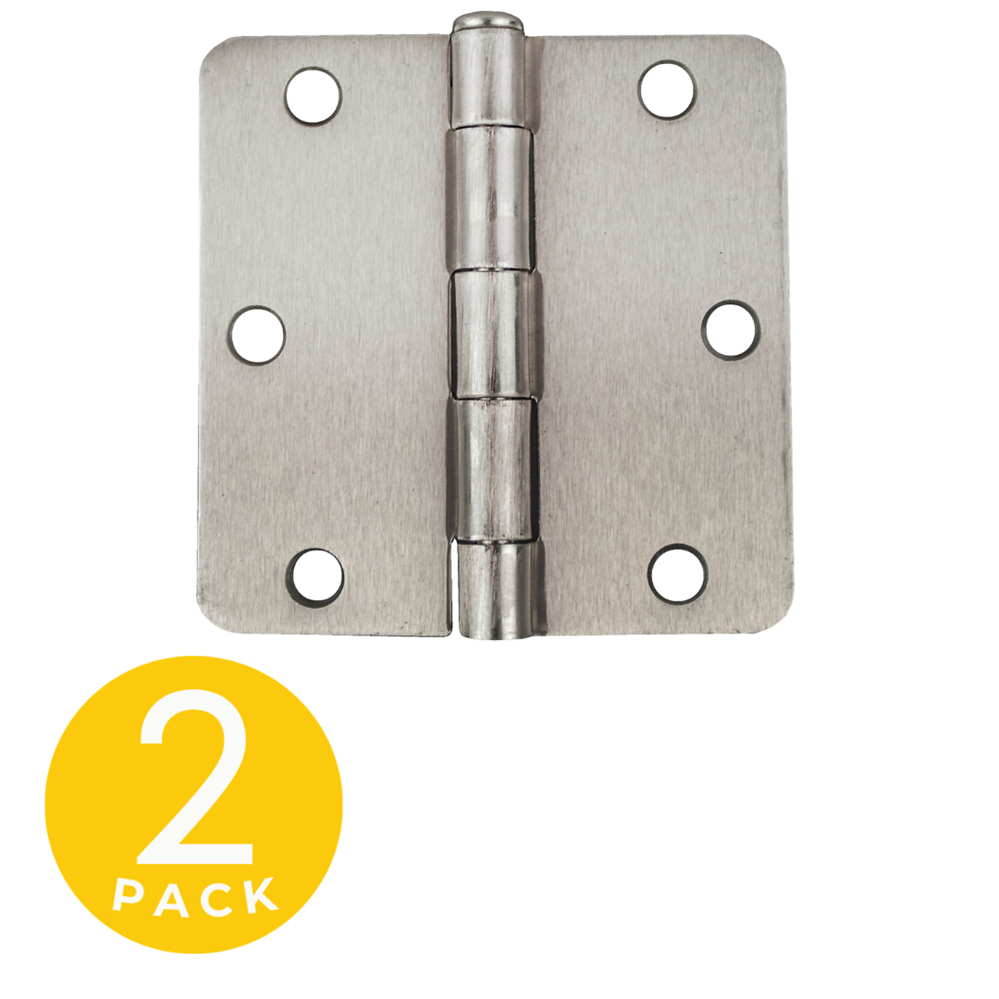 Global Door Controls Full Mortise Residential Hinges — 3.5in. x 3.5in., Satin Nickel, 1/4in. Radius, Removable Pin, 2-Pc. Set, Model# CP3535R1/4US15M