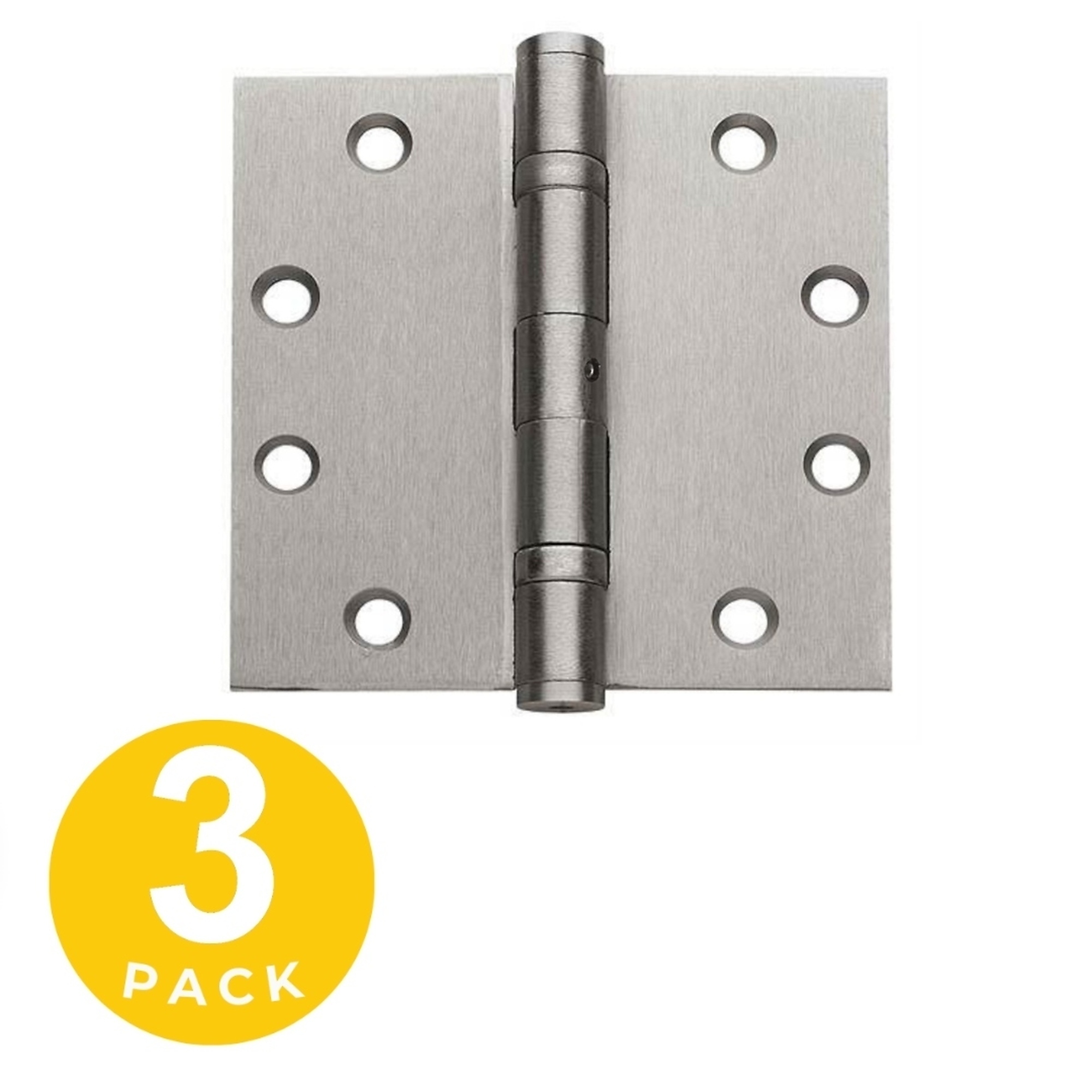 Global Door Controls Full Mortise Ball Bearing Hinge Set — 4.5in. x 4.5in., Brushed Chrome, Non-Removable Pin, 3 Pcs, Model# CP4545BBNRP-26D-3