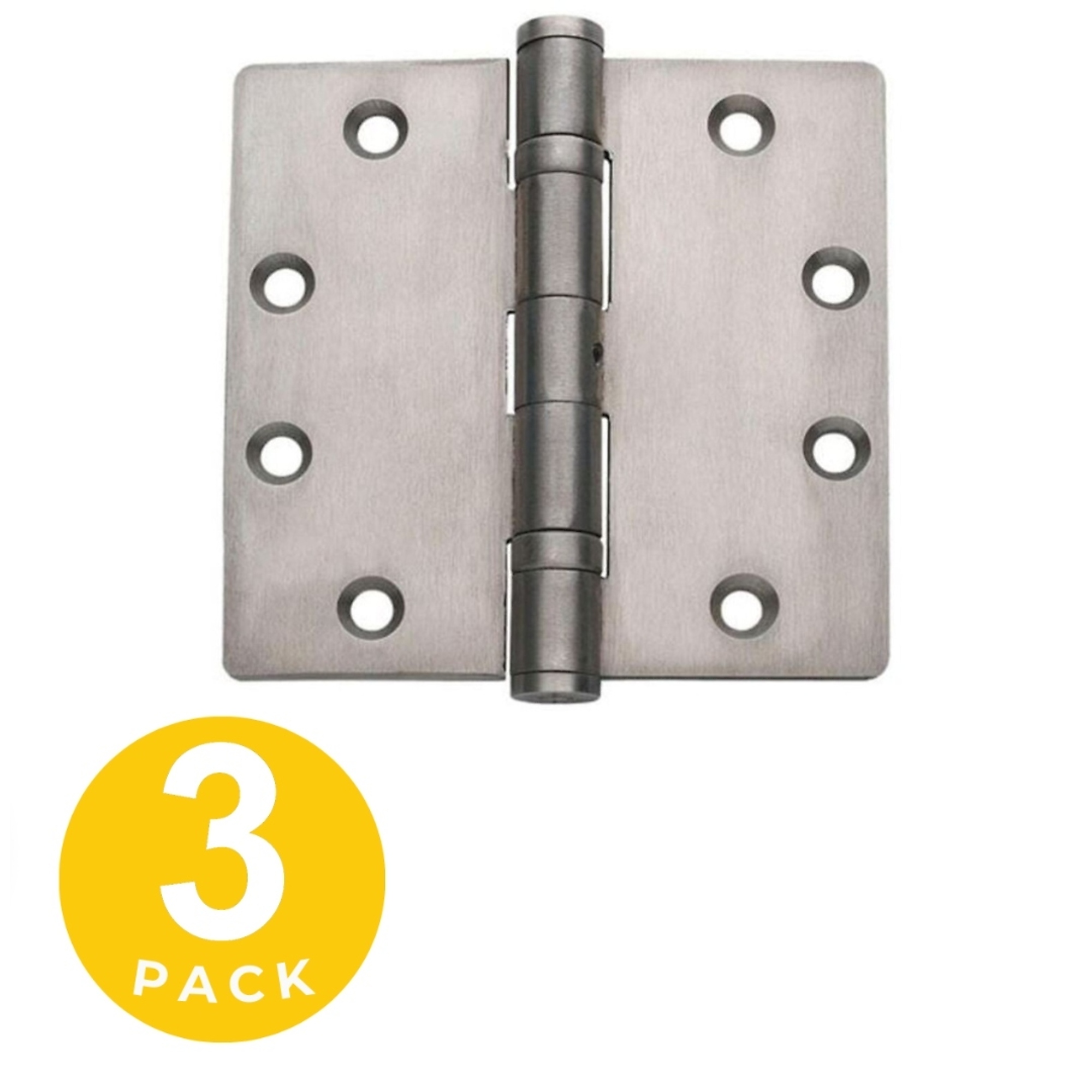 Global Door Controls Stainless Steel Full Mortise Ball Bearing Hinge Set — 4.5in. x 4in., 5/32in. Radius, Non-Removable Pin, 3 Pcs, Model# CS4540BBRNRP32D-3