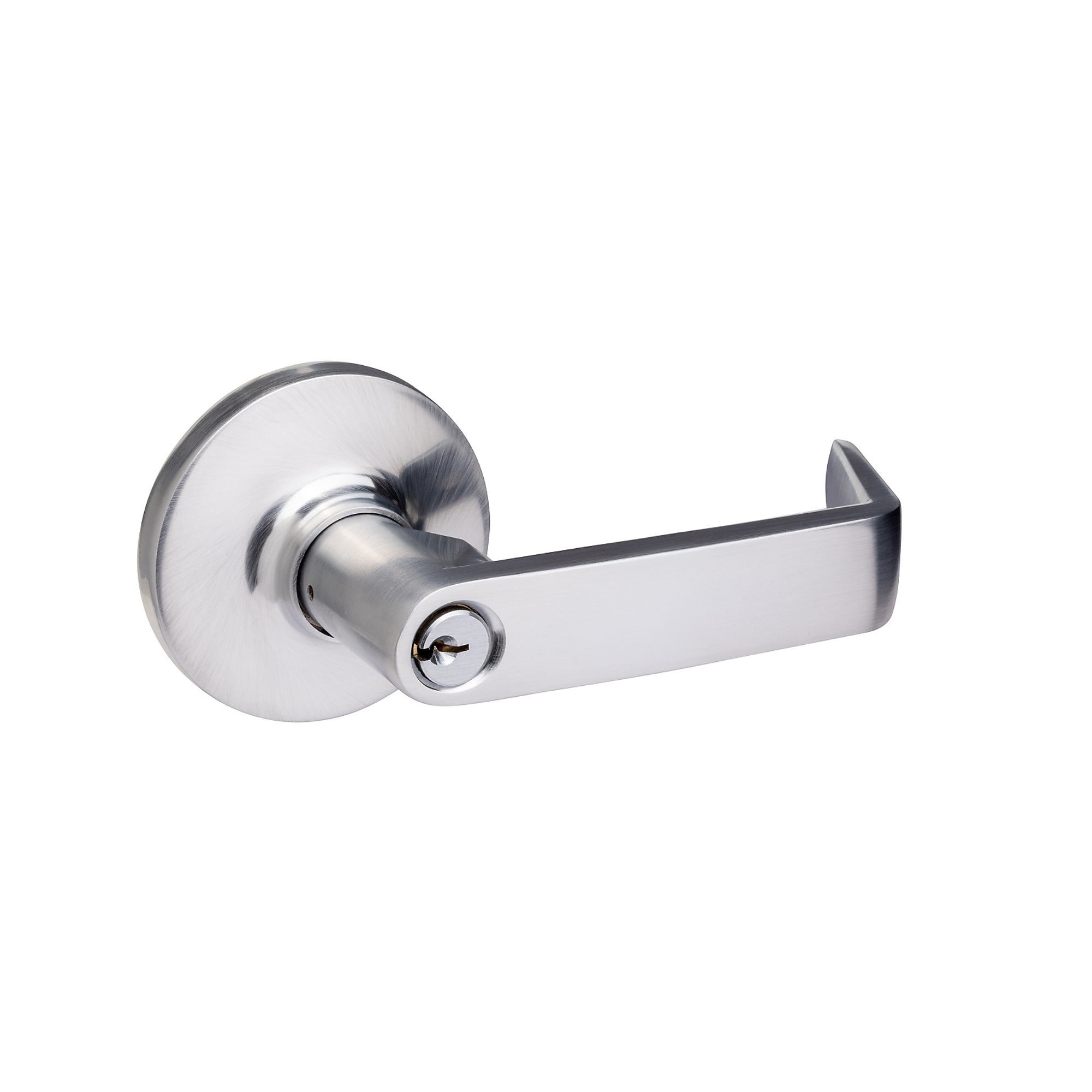 Trans-Atlantic, Brushed Chrome Entry Lever with Lock for Panic Devices, #ED-LHL500-US26D