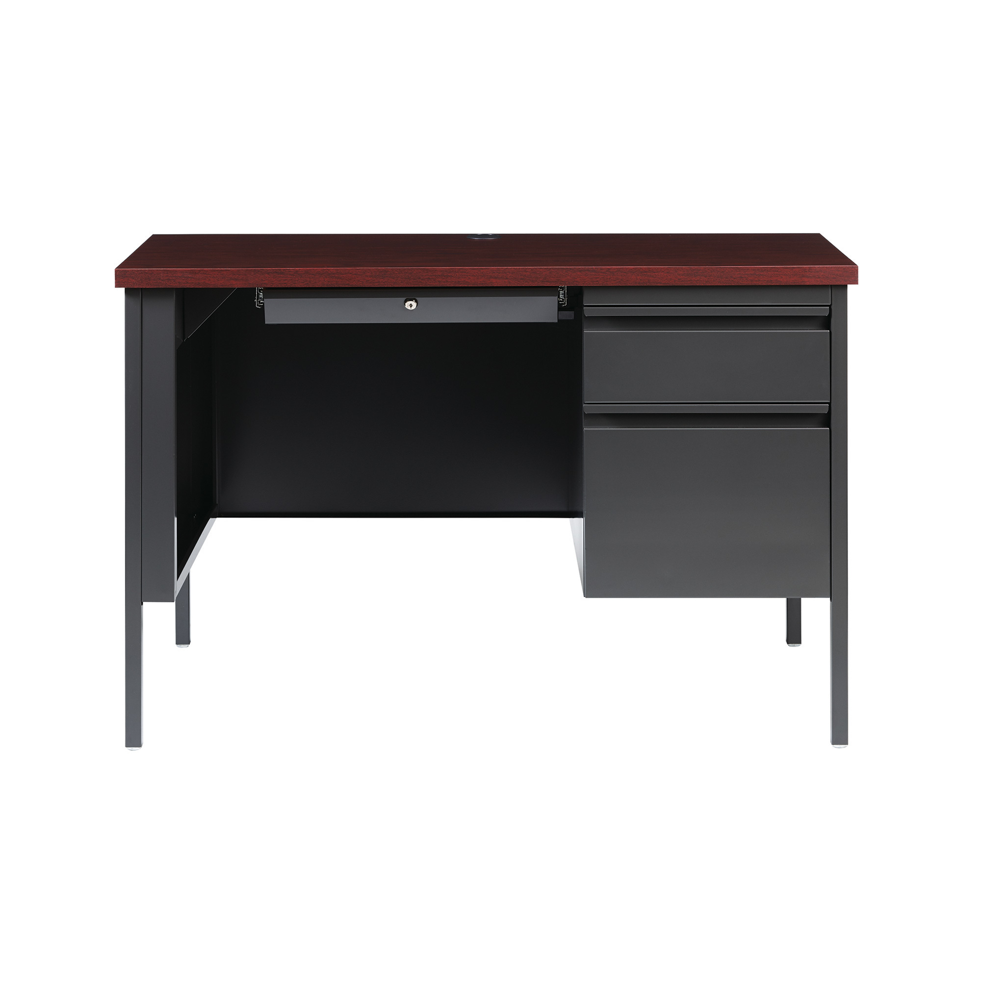 Hirsh Right-Handed Single Desk on Pedestal, Charcoal/Mahogany, 45 1/2in.W x 24in.D x 29 1/2in.H, Model# 22201