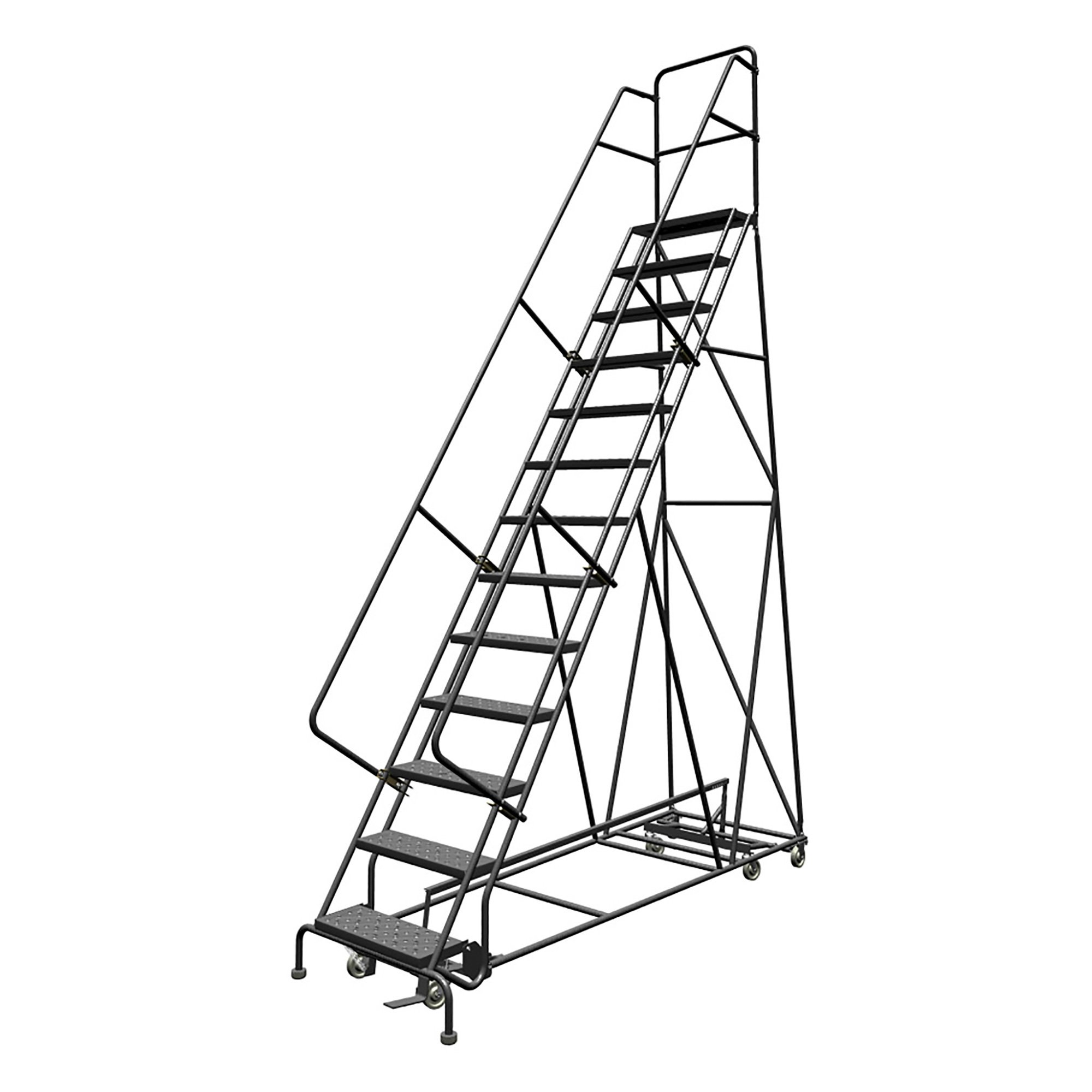 Tri-Arc 13-Step Steel Rolling Ladder with Perforated Steps— Gray, 130in ...