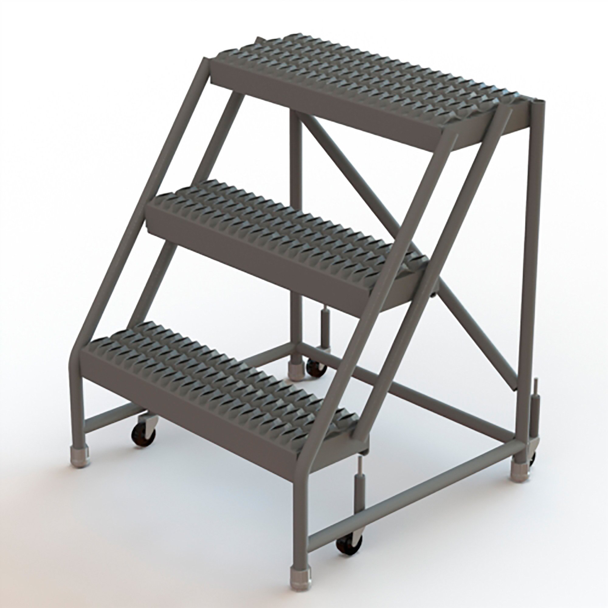 Tri-Arc 3-Step Steel Rolling Ladder with Serrated Steps