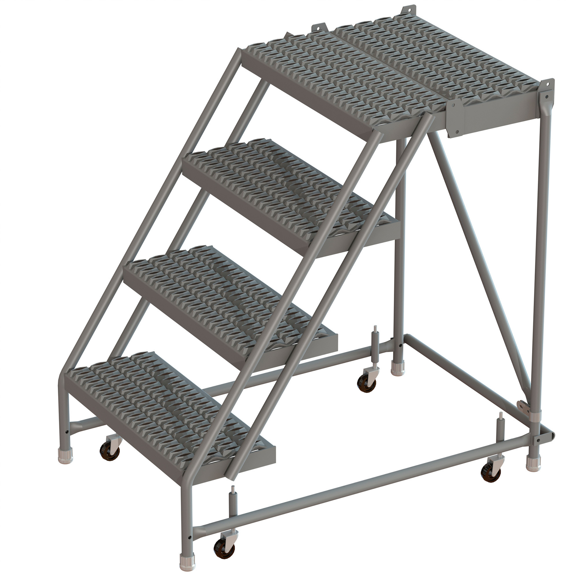 Tri-Arc 4-Step Steel Rolling Ladder with Serrated Steps, Gray, Spring-Loaded Casters, 24in.W x 20in.D Platform, 450-Lb. Capacity, Model# KDSR004242-D2