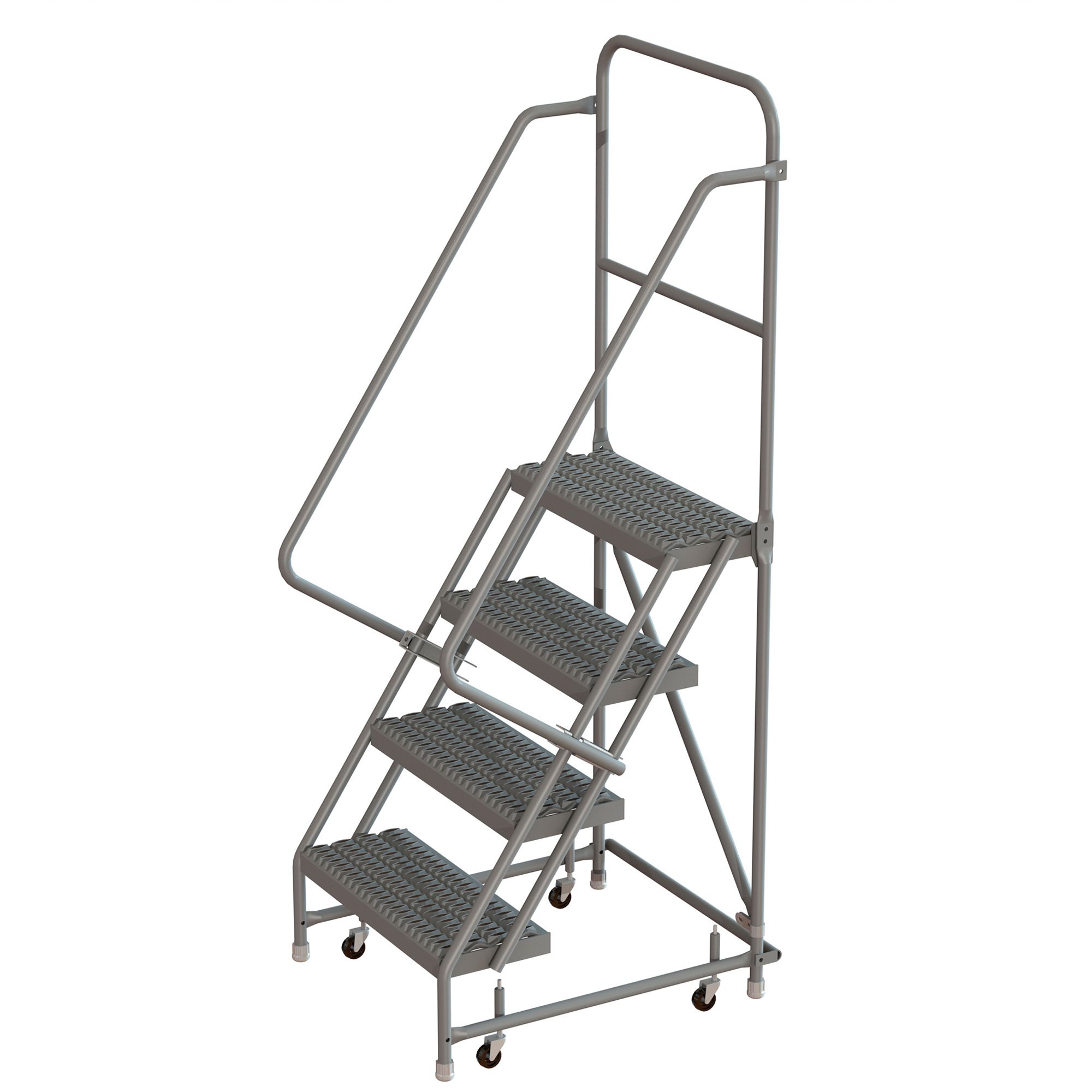 Tri-Arc 4-Step Steel Rolling Ladder with Serrated Steps— Gray, Spring ...