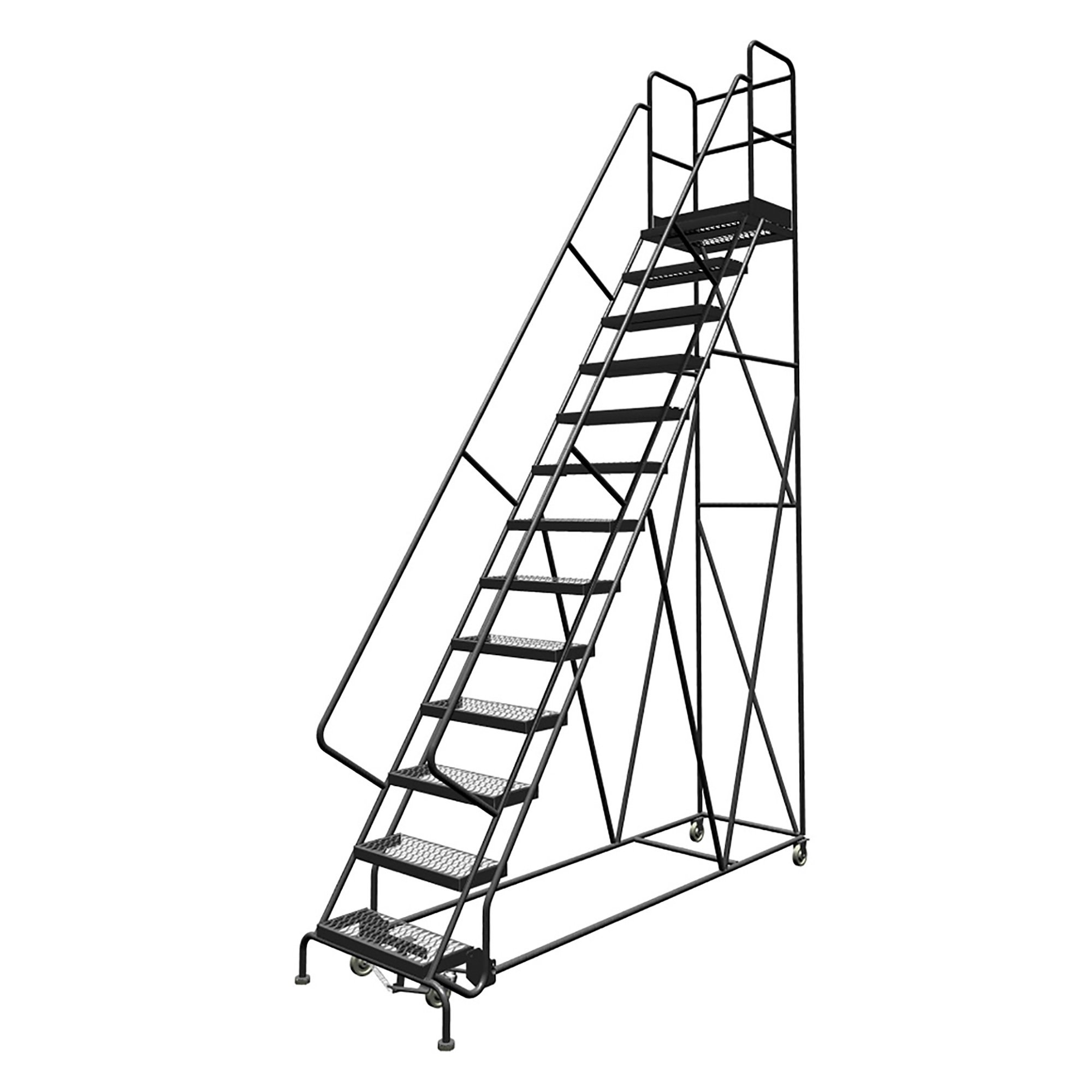 Tri-Arc 2-Step Steel Rolling Ladder with Handrails, Guardrails and Serrated Steps — Gray, Spring-Loaded Casters, 450-Lb. Capacity