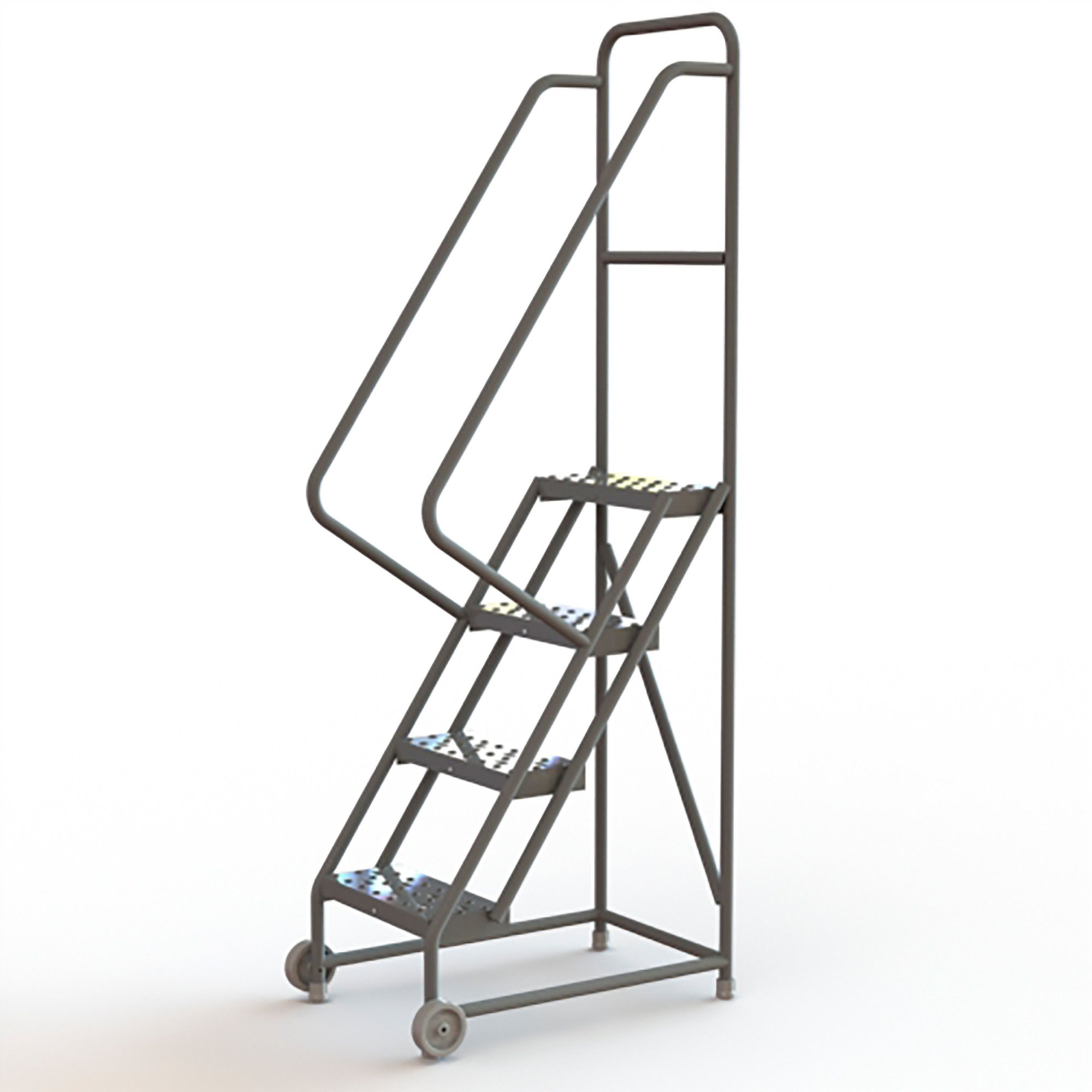 Tri-Arc Steel Tilt and Roll Ladder with Perforated Steps — Gray
